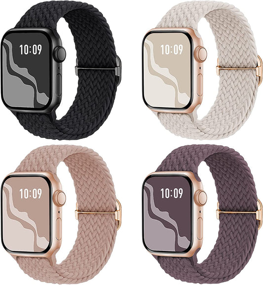 Braided Stretchy Solo Loop Compatible for Apple Watch Band 38Mm 40Mm 41Mm 42Mm 44Mm 45Mm 49Mm for Women Men, Nylon Elastic Straps Wristbands for Iwatch Series 8 7 6 SE 5 4 3 2 1 Ultra, 4Packs  Suitisbest   