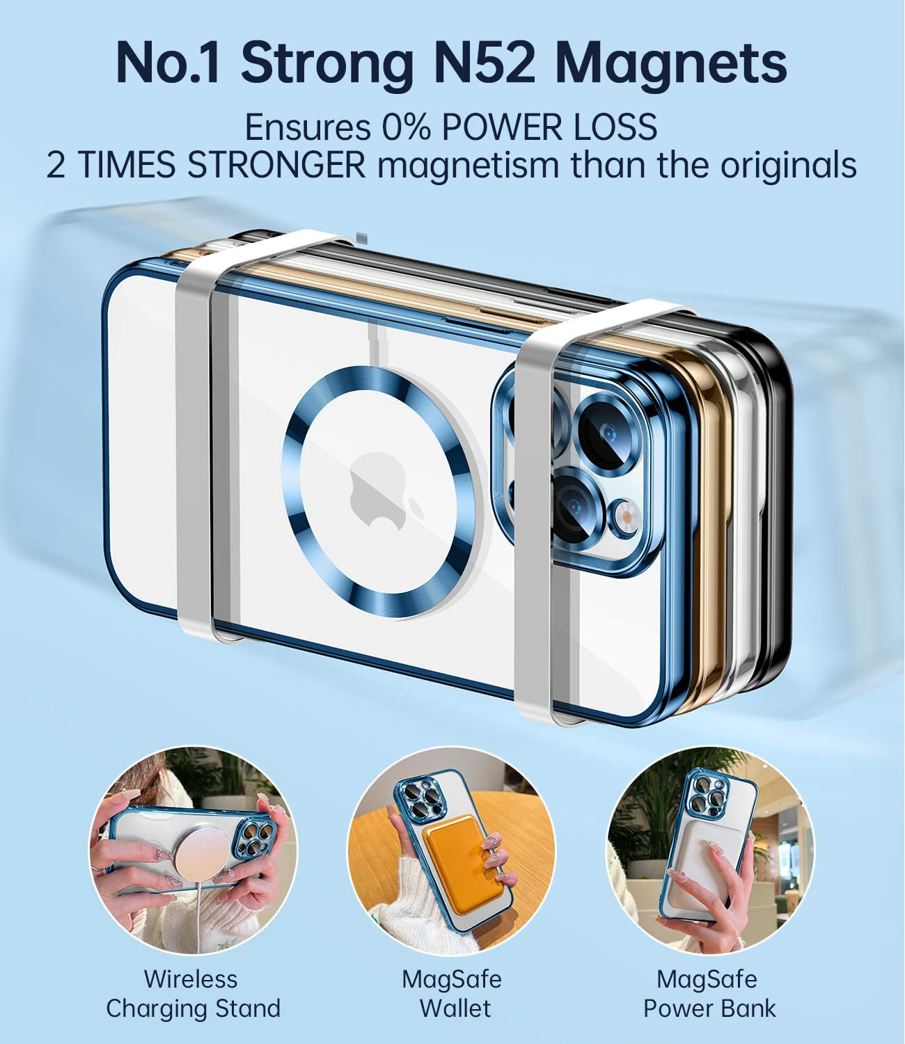 JUESHITUO Magnetic Clear for Iphone 14 Pro Max Case with Full Camera Cover Protection [No.1 Strong N52 Magnets] [Military Grade Drop Protection] for Women Girls Phone TPU Case (6.7")-Pacific Blue  JUESHITUO   