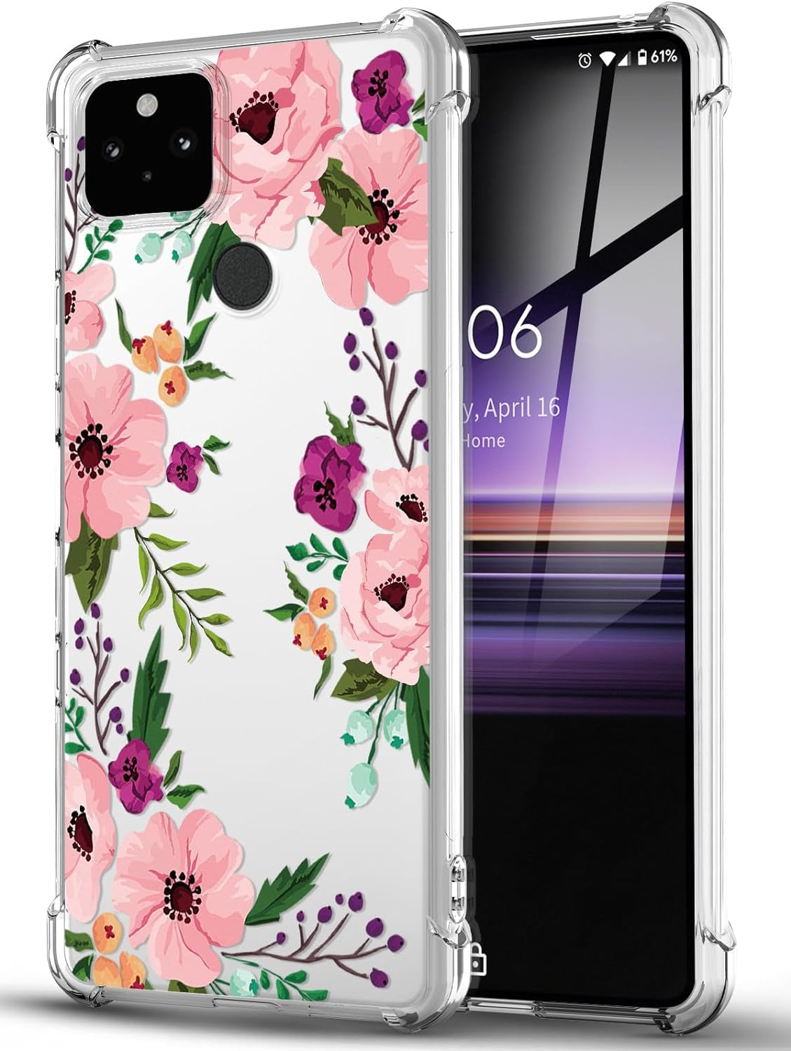 DNTMZIN for Google Pixel 5A Case, Clear TPU Bumper Women Girl Phone Case, Flower Soft & Flexible Shockproof Floral Women Phone Cover,Prevent Watermarks A01-Elegant Peonies,6-Gg5A-01  DNTMZIN   