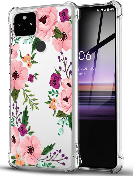 DNTMZIN for Google Pixel 5A Case, Clear TPU Bumper Women Girl Phone Case, Flower Soft & Flexible Shockproof Floral Women Phone Cover,Prevent Watermarks A01-Elegant Peonies,6-Gg5A-01  DNTMZIN   