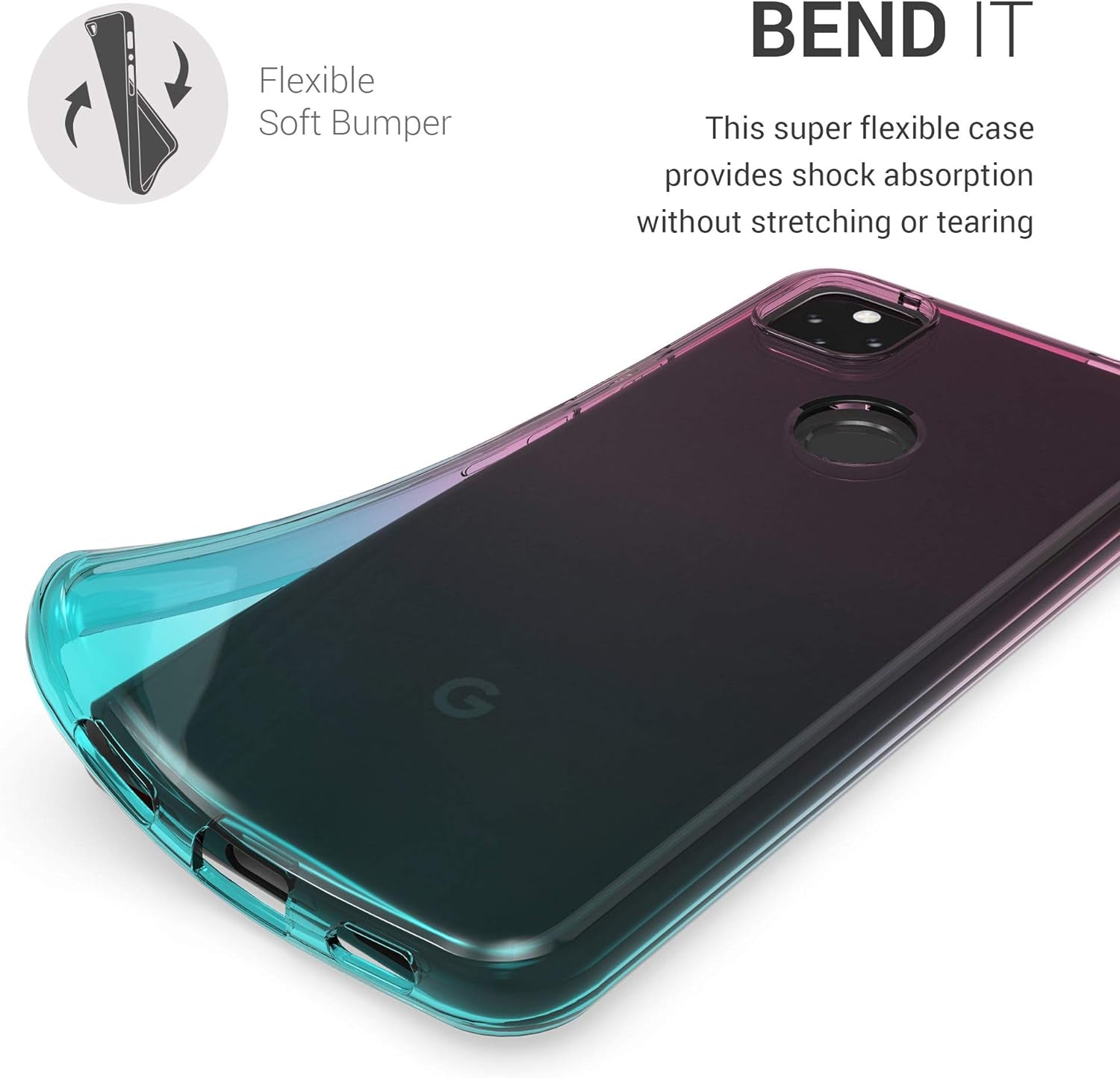 Kwmobile Case Compatible with Google Pixel 4A 5G - Case Transparent Gradient Phone Cover - Bicolor Dark Pink/Blue/Transparent  kwmobile   