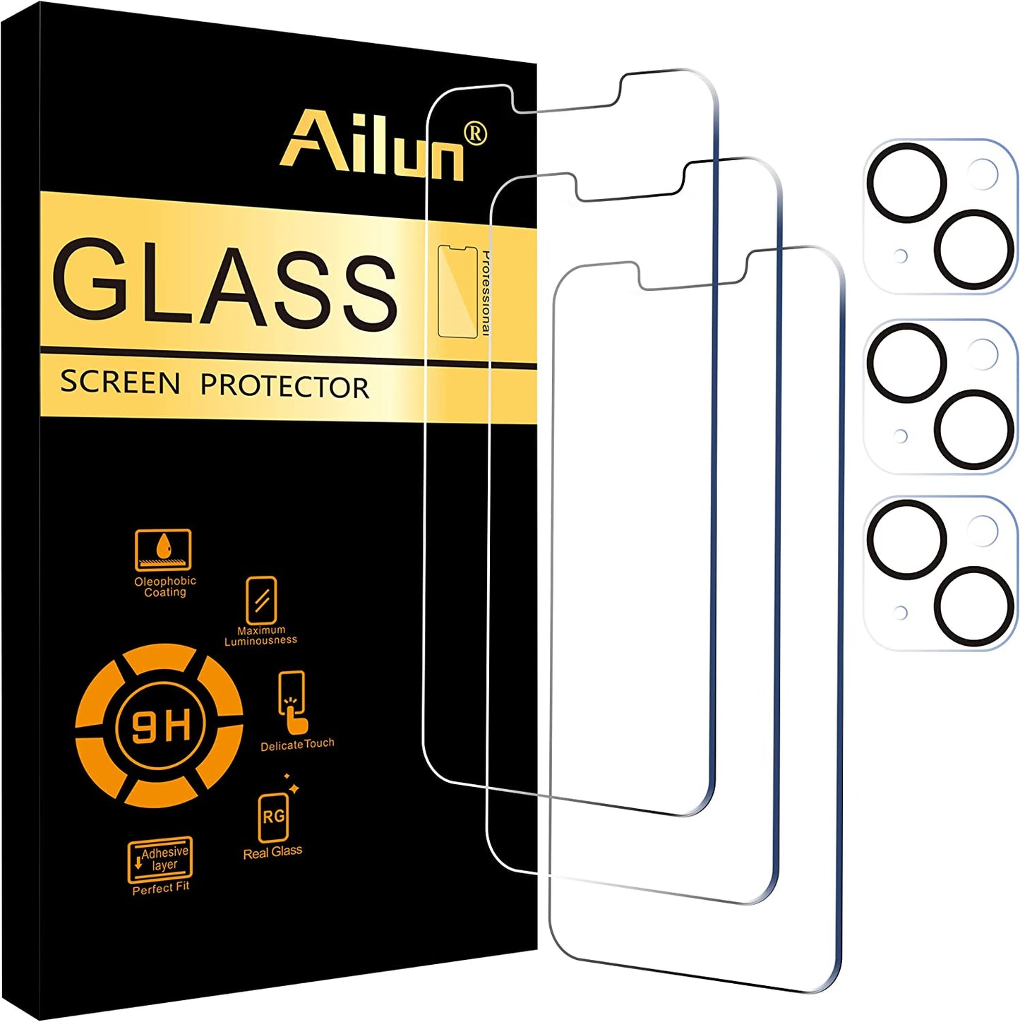 Ailun 3 Pack Screen Protector for Iphone 14[6.1 Inch] + 3 Pack Camera Lens Protector,Case Friendly Tempered Glass Film,[9H Hardness] - HD  Ailun iPhone 14 Plus-6.7 inch  