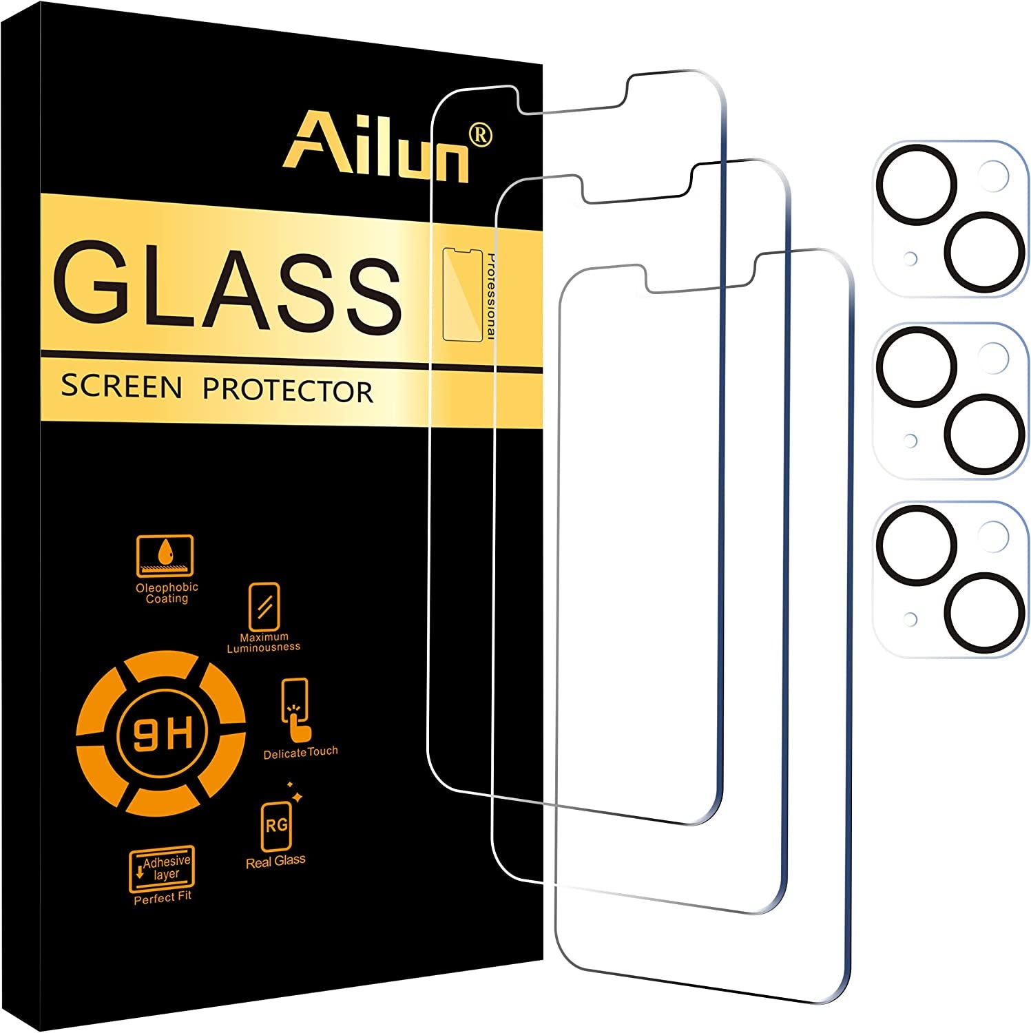 Ailun 3 Pack Screen Protector for Iphone 14[6.1 Inch] + 3 Pack Camera Lens Protector,Case Friendly Tempered Glass Film,[9H Hardness] - HD  Ailun iPhone 14 Plus-6.7 inch  