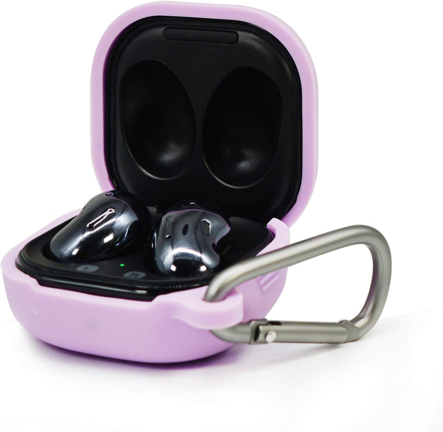 ZALUJMUS Silicone Case for Samsung Galaxy Buds Live, Anti-Break Anti-Lost & Shockproof Easy Carrying Protective Case Cover with Carabiner (Black)  ZALUJMUS Light Purple  