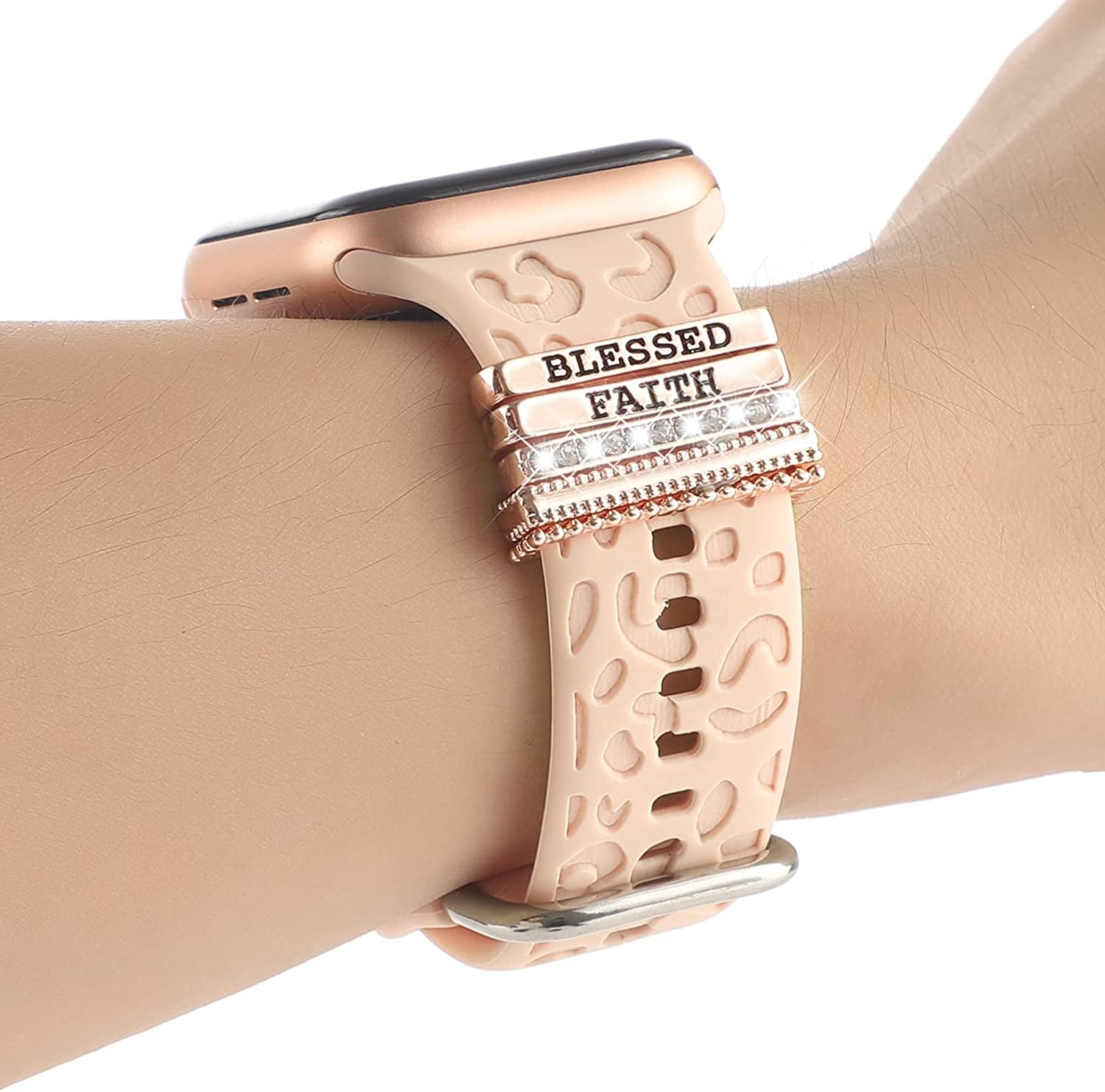 Decorative Rings Loops Compatible with Apple Watch Silicone Bands Charms 45Mm 44Mm 42Mm 41Mm 40Mm 38Mm Iwatch Series 8 7 6 5 4 3 2 1 Watchband Metal Diamond Charms Accessories (No Band)  FERJITGR   