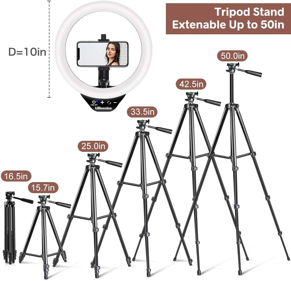 Ubeesize 10’’ LED Ring Light with Stand and Phone Holder, Selfie Halo Light for Photography/Makeup/Vlogging/Live Streaming, Compatible with Phones and Cameras (2020 Version)  UBeesize   