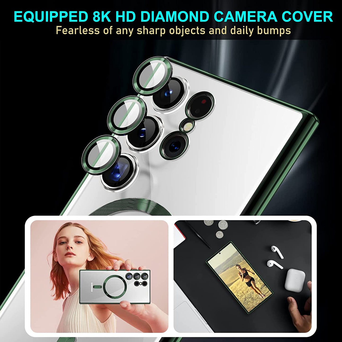 Sheheme for Samsung Galaxy S23 Ultra Magsafe Case with Camera Lens Protector,Magnetic Clear Case for S23 Ultra,Full Protection Plating Anti-Scratch Slim Thin Case Cover,Green  SHEHEME   