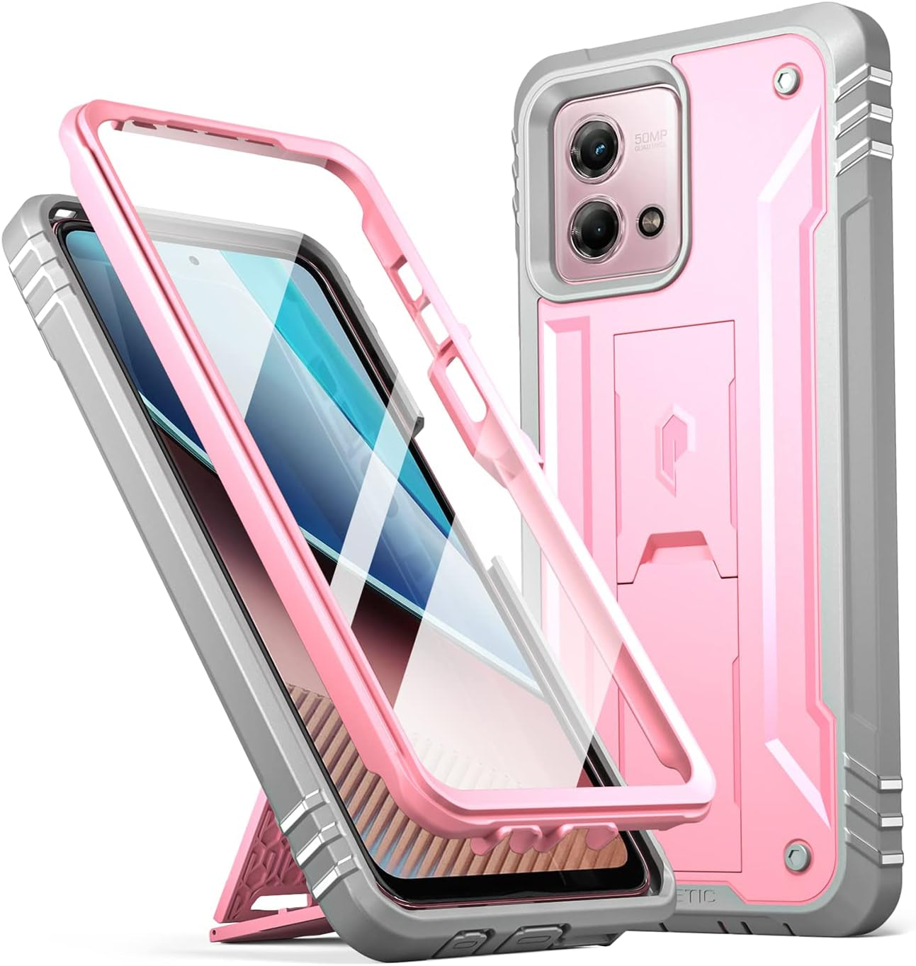 Poetic Revolution Case for Motorola Moto G Stylus 4G 2023 [Not Fit 5G Version], [20FT Mil-Grade Drop Tested], Full-Body Rugged Shockproof Cover with Kickstand and Built-In-Screen Protector, Black  Poetic Pink  