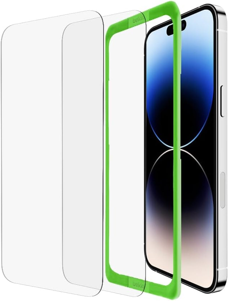 Belkin Temperedglass Iphone 14, Iphone 13 and Iphone 13 Pro, Screen Protector Easy Bubble Free Application with Included Installation Guide Stickers, 9H Hardness Tested  Belkin iPhone 14 Pro Max 2 Pack 
