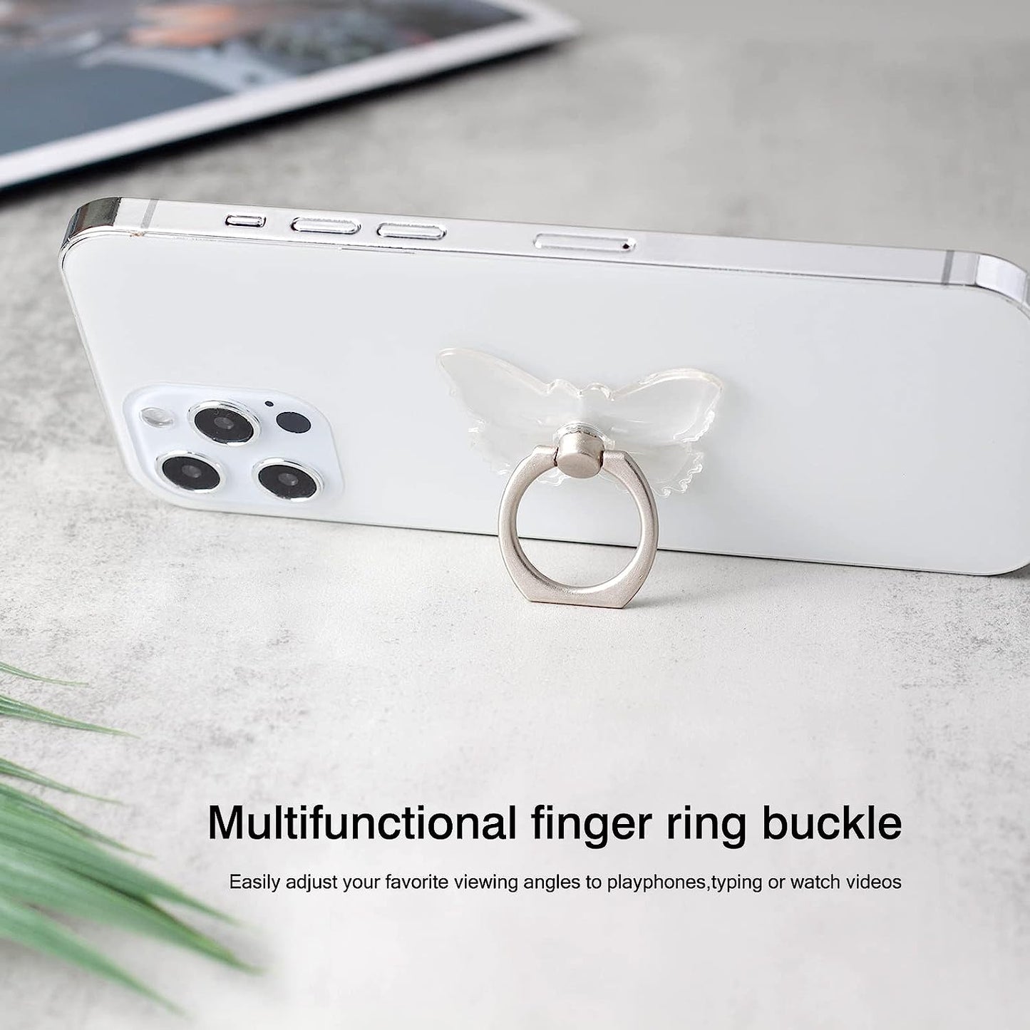 [2 Pack] Transparent Butterfly Finger Ring Cell Phone Ring Holder Stand,360 Degree Rotation and 180 Degree Adjustable Finger Ring Kickstand with Polished Electroplated Phone Grip  Wansurs   