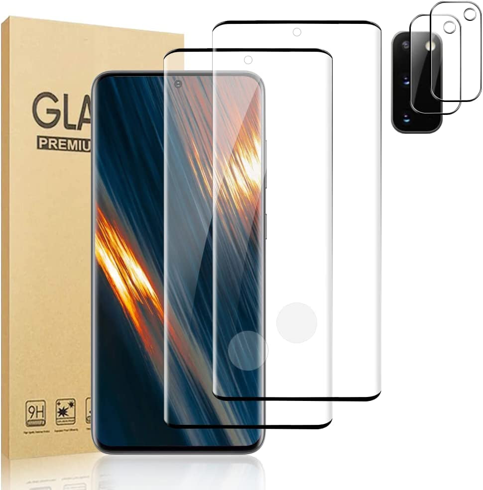 [2+2 Pack] Galaxy S20 Ultra Screen Protector and Camera Lens Protector,Fingerprint Unlock,3D Full Coverage,For Samsung Galaxy S20 Ultra (6.9 Inch) 9H Hardness Tempered Glass Screen Protector  OuYteu s20 tempered glass  