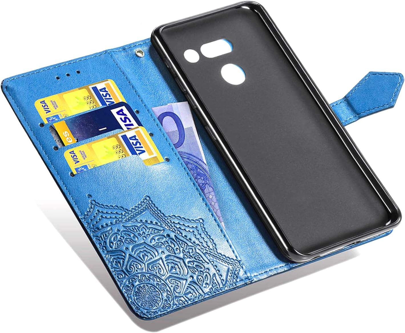 Asuwish Compatible with LG G8 Thinq Wallet Case Tempered Glass Screen Protector and Leather Flip Cover Card Holder Stand Cell Phone Cases for LGG8 Thin Q G 8 LG8 G8Thinq Lgg8Thinq 8G Women Men Blue  Asuwish   