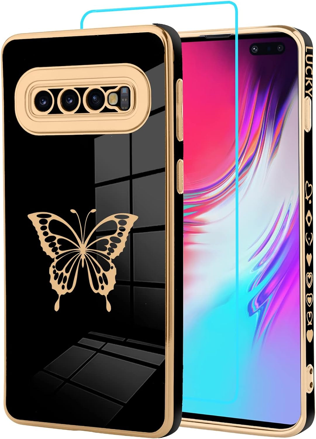 Jefonha for Samsung Galaxy Note 20 Ultra 6.9 Inch Plating Cute Butterflies Cover with Screen Protector Cute Side Pattern Soft TPU Shockproof Full Camera Lens Protection Electroplated Case - Black  Jefonha Samsung Galaxy S10 Samsung Galaxy S10 6.1 Inch 