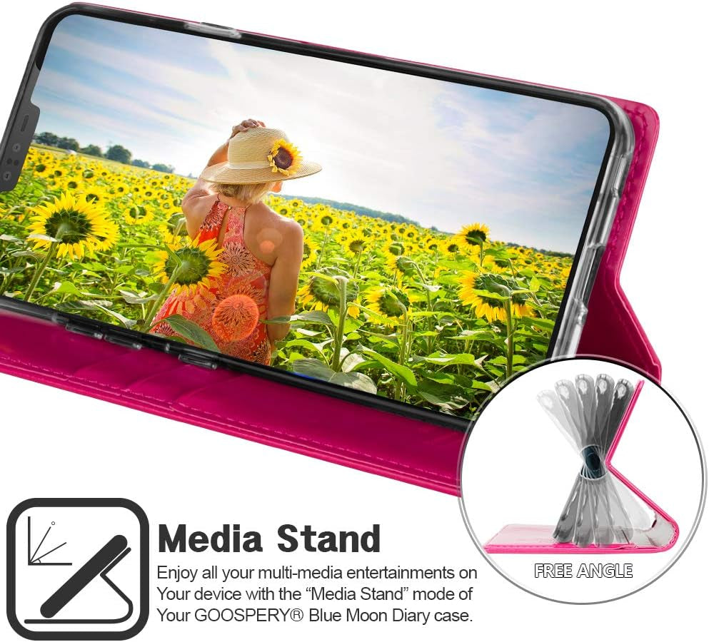 GOOSPERY Blue Moon Wallet for LG V40 Thinq Case (2018) Leather Stand Flip Cover (Hot Pink) LGV40-BLM-HPNK  GOOSPERY   