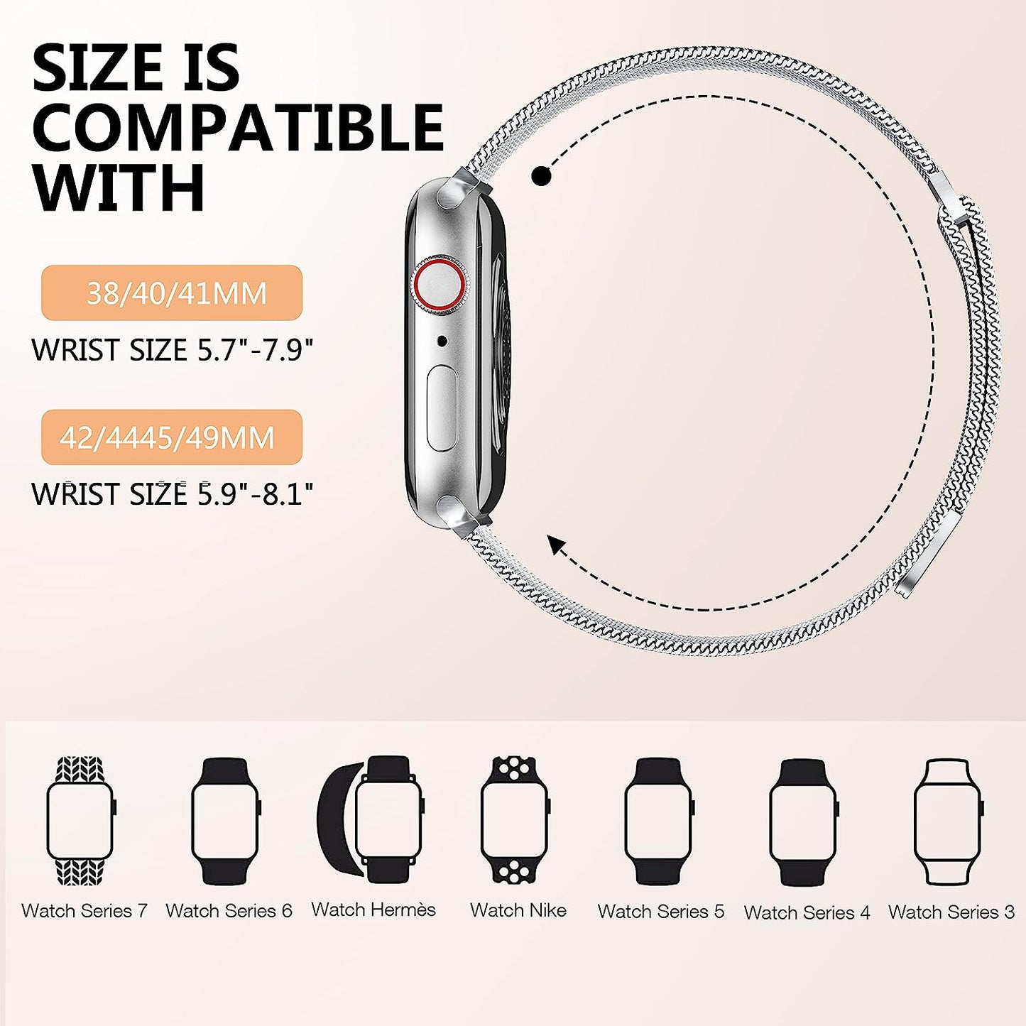 Zedoli Metal Band Compatible with Apple Watch Bands 40Mm 38Mm 41Mm 45Mm 44Mm 42Mm 49Mm for Women Men, Stainless Steel Milanese Mesh Loop Magnetic Wristbands for Iwatch Series 8 7 6 5 4 3 2 1 SE Ultra  Zedoli   
