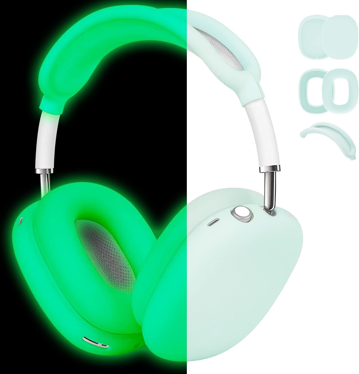 OETKER Compatible Airpods Max Case Cover, Soft Silicone 3 in 1 Anti-Scratch Ear Pad Case Cover/Ear Cups Cover/Headband Cover Accessories Skin for Airpods Max, Green Glow in the Dark  OTK   