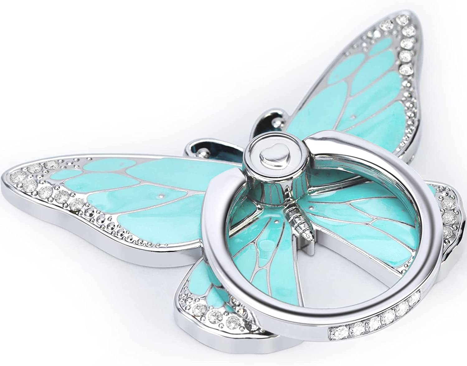Butterfly Cell Phone Ring Holder Stand, 360°Rotation Metal Finger Kickstand, Compatible with Iphone, Samsung Galaxy, and Smartphone (Silver Purple Clear)  Doflyesky silver green clear  