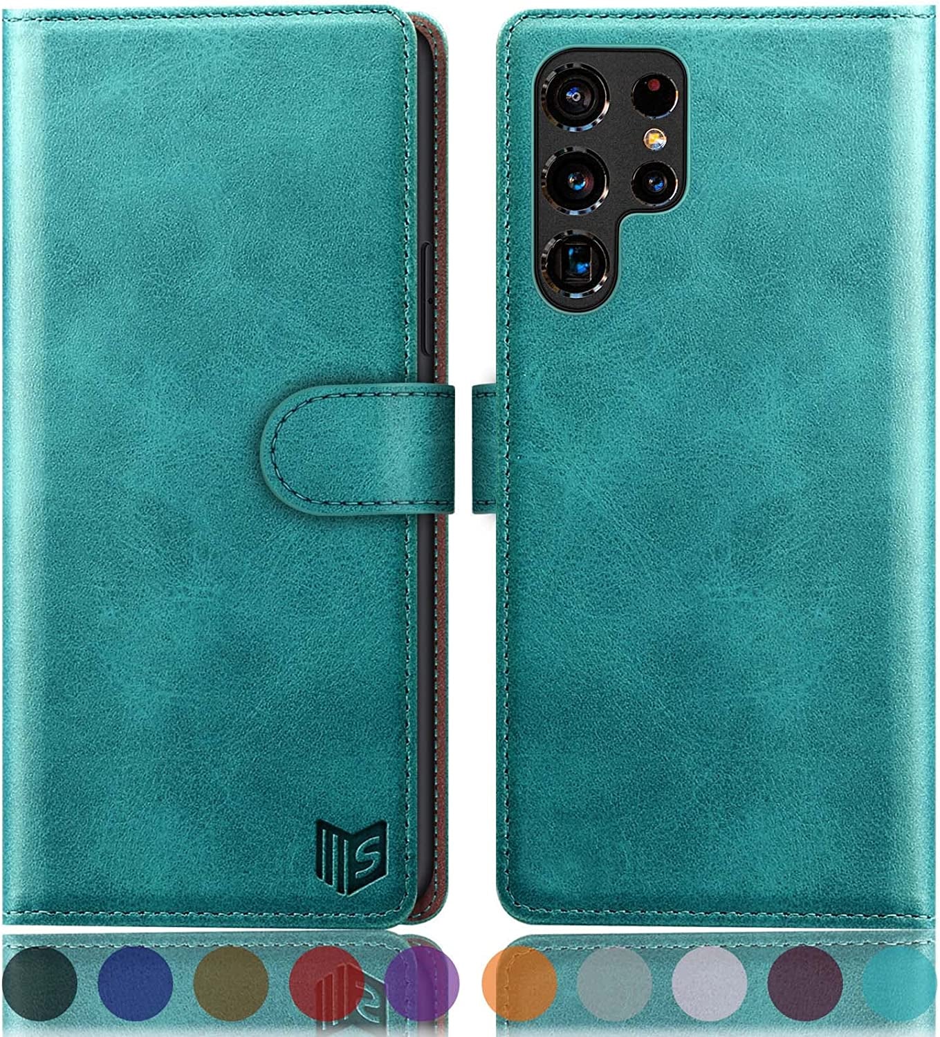 SUANPOT for Samsung Galaxy S22 Ultra Wallet Case Credit Card Holder,Pu Leather Flip Folio Book Phone Case Cover Women Men for Samsung S22 Ultra Case Wallet (Ivory)  SUANPOT Blue Green-/Flip  