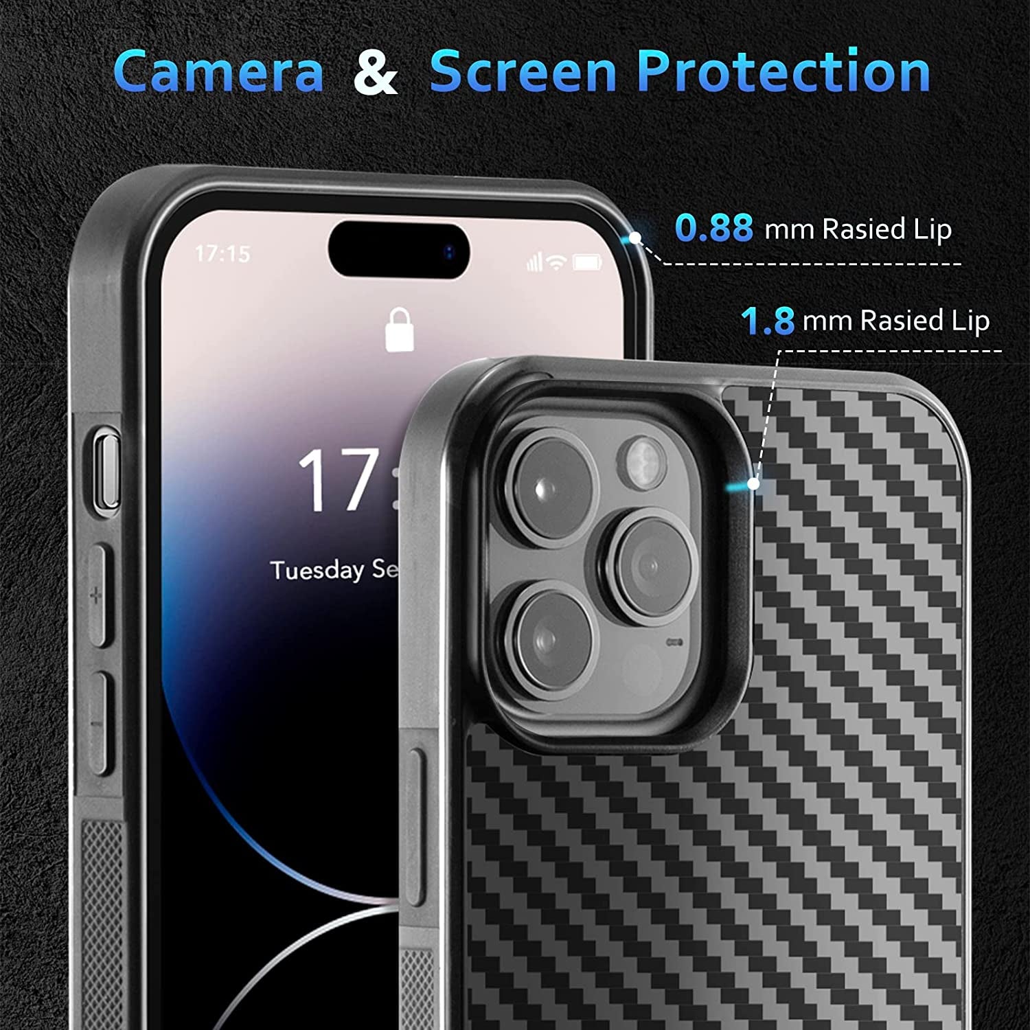 Designed for Iphone 14 Pro Case 6.1 Inch, Military-Grade Drop Protection, Carbon Fiber for Iphone 14 Pro Shockproof Slim Thin Cover, Support Wireless Charging for Men & Women, Gloss Black Protector  Sinyoeer   