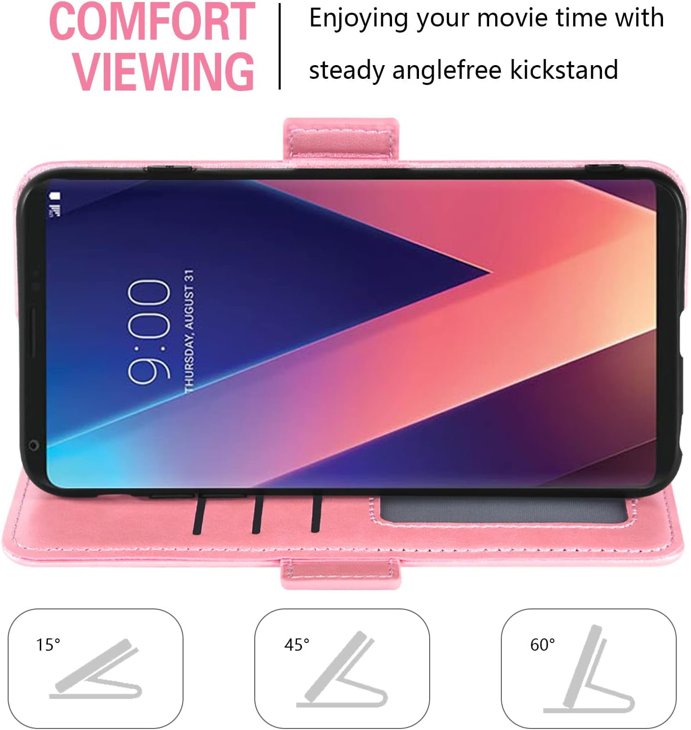 Asuwish Compatible with LG V35 Thinq V30 plus Wallet Case and Tempered Glass Screen Protector Flip Wrist Strap Card Holder Cell Phone Cover for LGV30 LGV35 LG30 LG35 V 30 35 V30+ V30S H931 Rose Gold  Asuwish   
