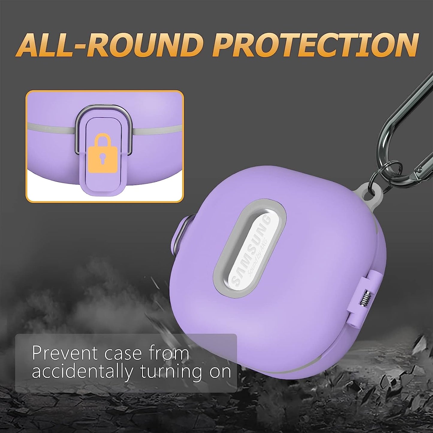 [Upgrade Lock] Case for Galaxy Buds 2 Pro/Galaxy Buds Pro/Galaxy Buds 2 Case/Galaxy Buds Live, Armor Cover Case Compatible with Samsung Earbuds Shockproof Protective with Lanyard Keychain (Purple)  AIBEAMER   