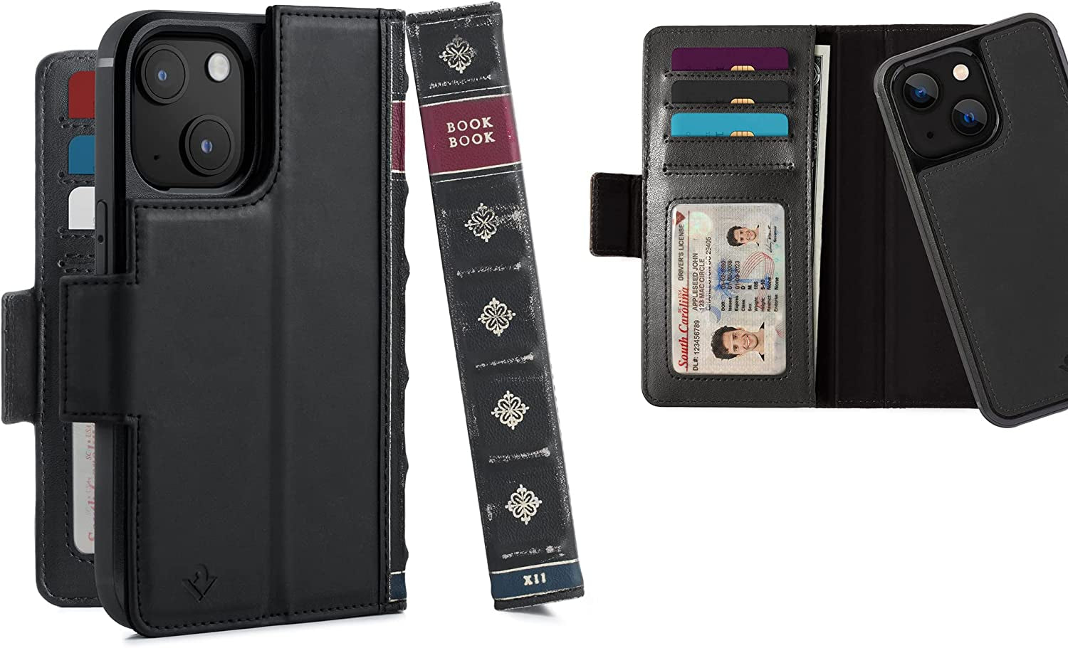 Twelve South Bookbook for Iphone 14 plus | Magsafe Compatible Full-Grain Leather Wallet Case with Display Stand + Removable Stand-Alone Leather Accent Case, Brown  Twelve South Black BookBook iPhone 13