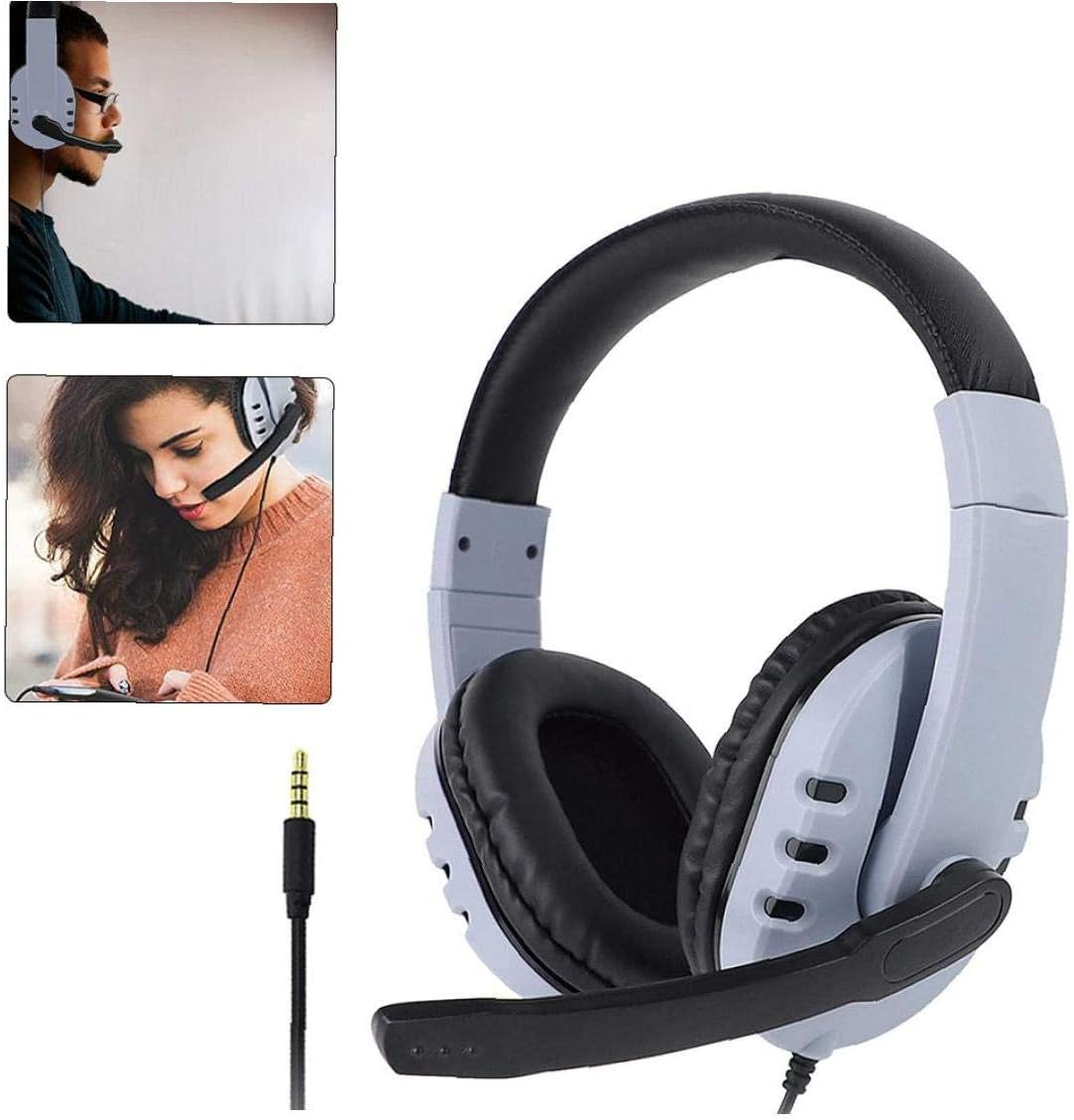 Gaming Headset Three-In-One Wired Headset PS5 Headphone with Mic for Laptop Tablet Smart Phone White  Hayden Store   