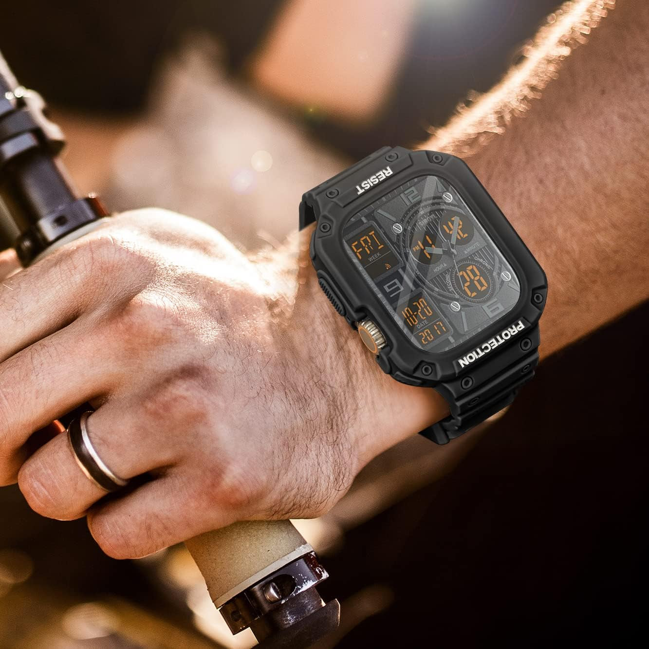 3 in 1 Rugged Band and Bumper Case with Screen Protector for Apple Watch Ultra Band 49Mm, Tempered Glass Film, Shockproof Protective Band for Men, Metal Clasp Sport Armor Band for Iwatch Ultra-Black  BuPa   