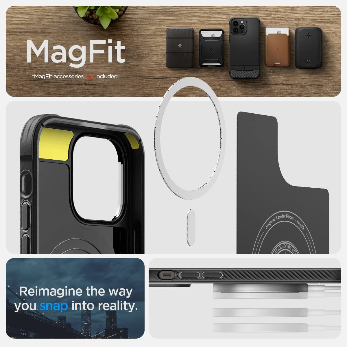 Spigen Rugged Armor (Magfit) Compatible with Magsafe Designed for Iphone 14 Pro and Rugged Armor Magnetic Wallet Card Holder Designed for Magsafe Compatible with Iphone 14 Pro  Spigen   