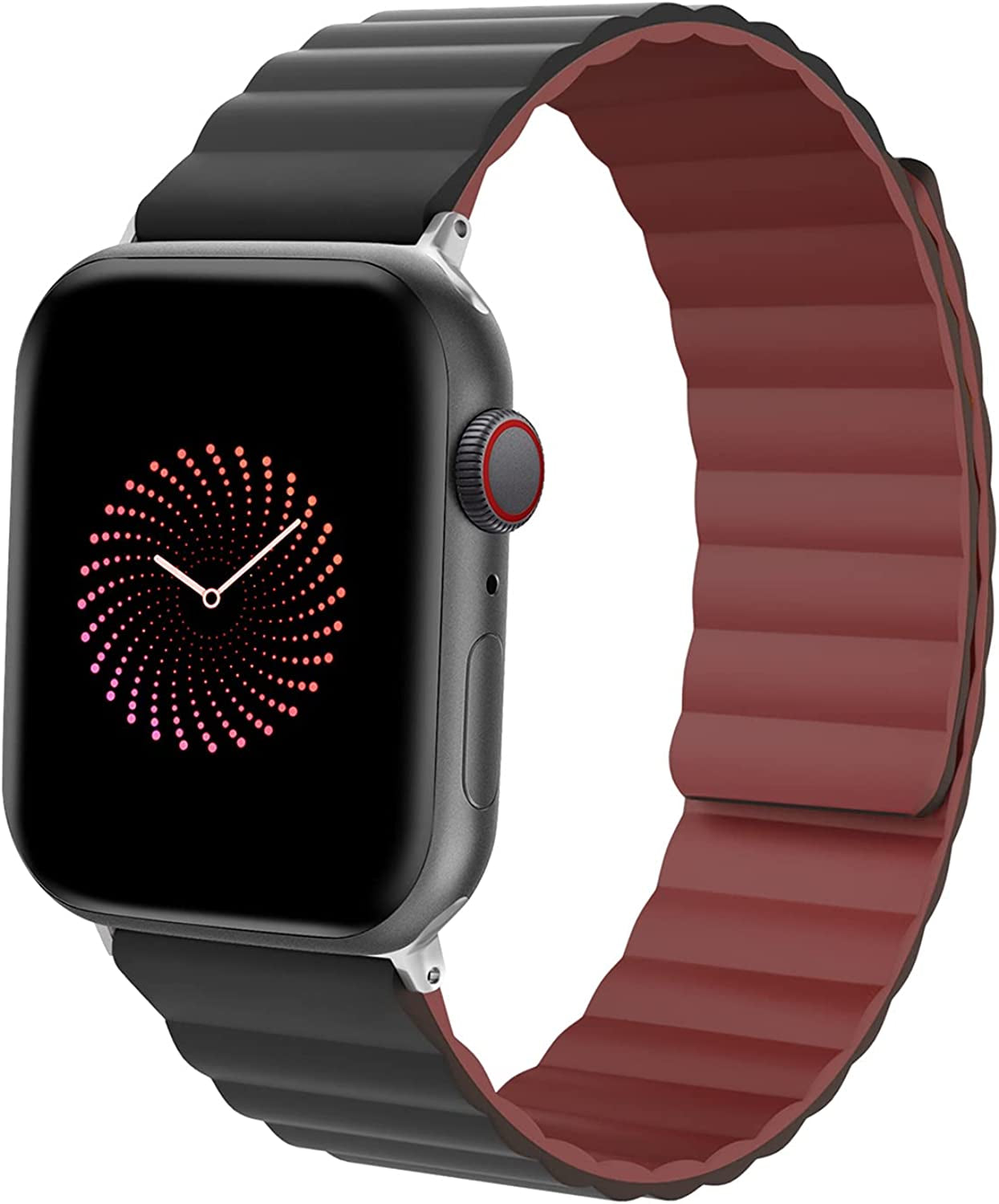 ALTOUMAN Compatible with Apple Watch Band 38Mm 40Mm 41Mm 42Mm 44Mm 45Mm, Compatible for Iwatch Series 7/6/5/4/3/2/1/SE, Magnetic Bands Compatible for Apple Watch Bands for Women Men, Black  ALTOUMAN Black+Wine Red 38/40/41mm 