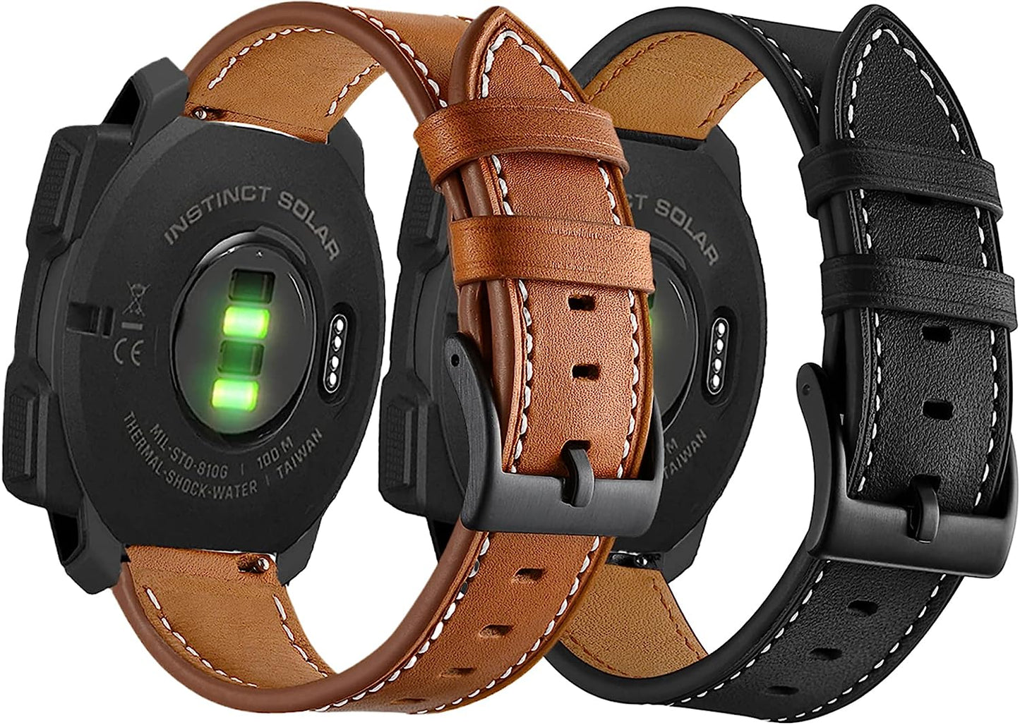 Olytop for Garmin Instinct/2 Solar Watch Bands, Leather Replacement Bracelet Strap Wristband Women Men for Garmin Instinct Tactical/Esports/Solar/Tide Smartwatch  Olytop Black+Brown  