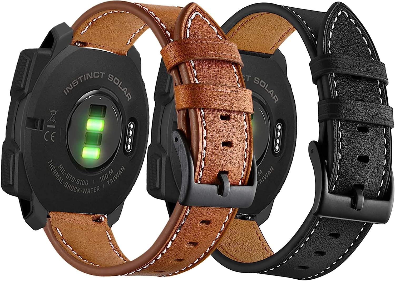 Olytop for Garmin Instinct/2 Solar Watch Bands, Leather Replacement Bracelet Strap Wristband Women Men for Garmin Instinct Tactical/Esports/Solar/Tide Smartwatch  Olytop Black+Brown  