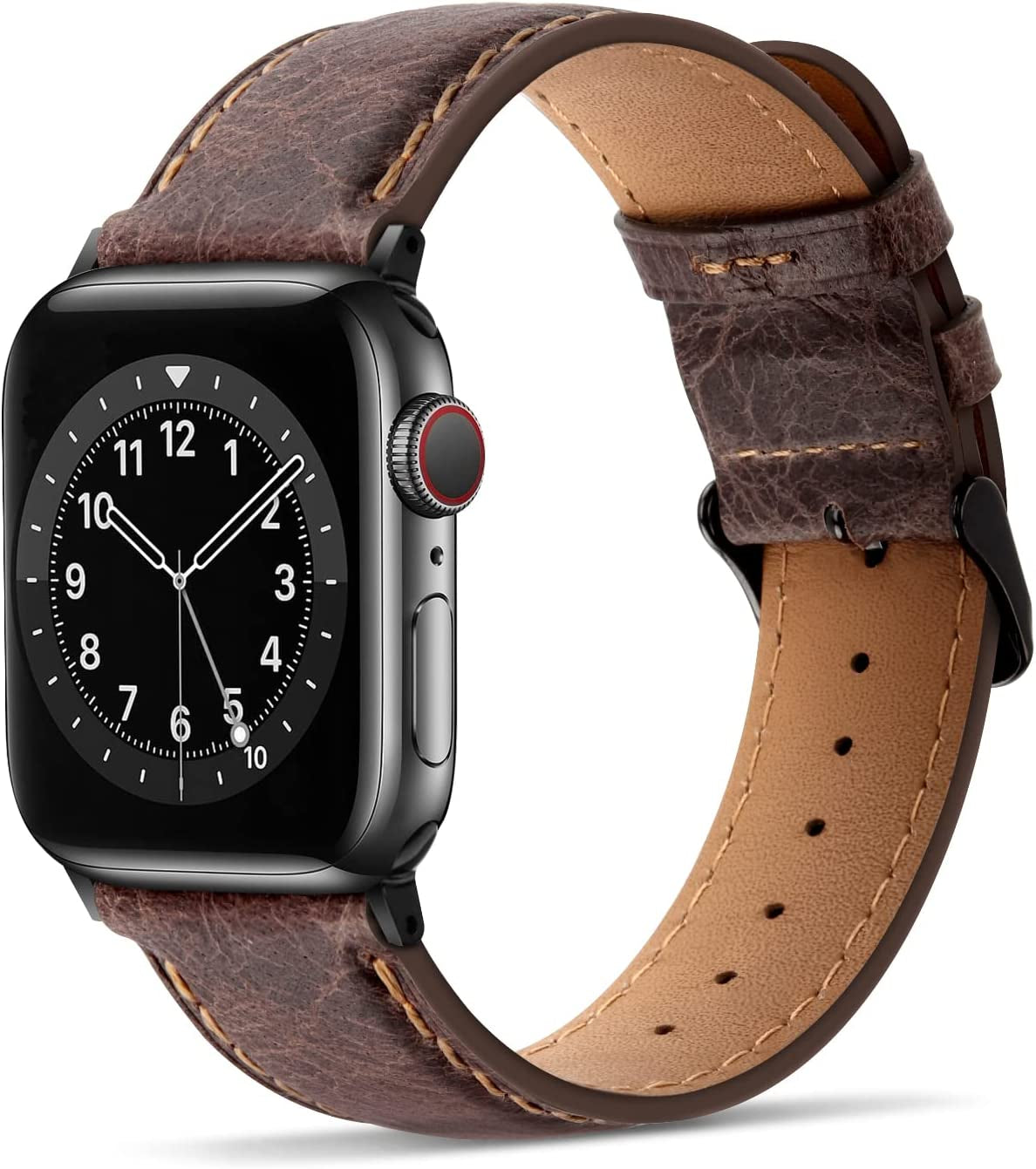 Tasikar Bands Compatible with Apple Watch Band 49Mm 45Mm 44Mm 42Mm Men Genuine Leather Replacement Bands Compatible with Apple Watch Ultra Series 8 7 (45Mm) SE 6 5 4 (44Mm) 3 2 1 (42Mm) - Black  Tasikar Dark Brown 38mm/40mm/41mm 
