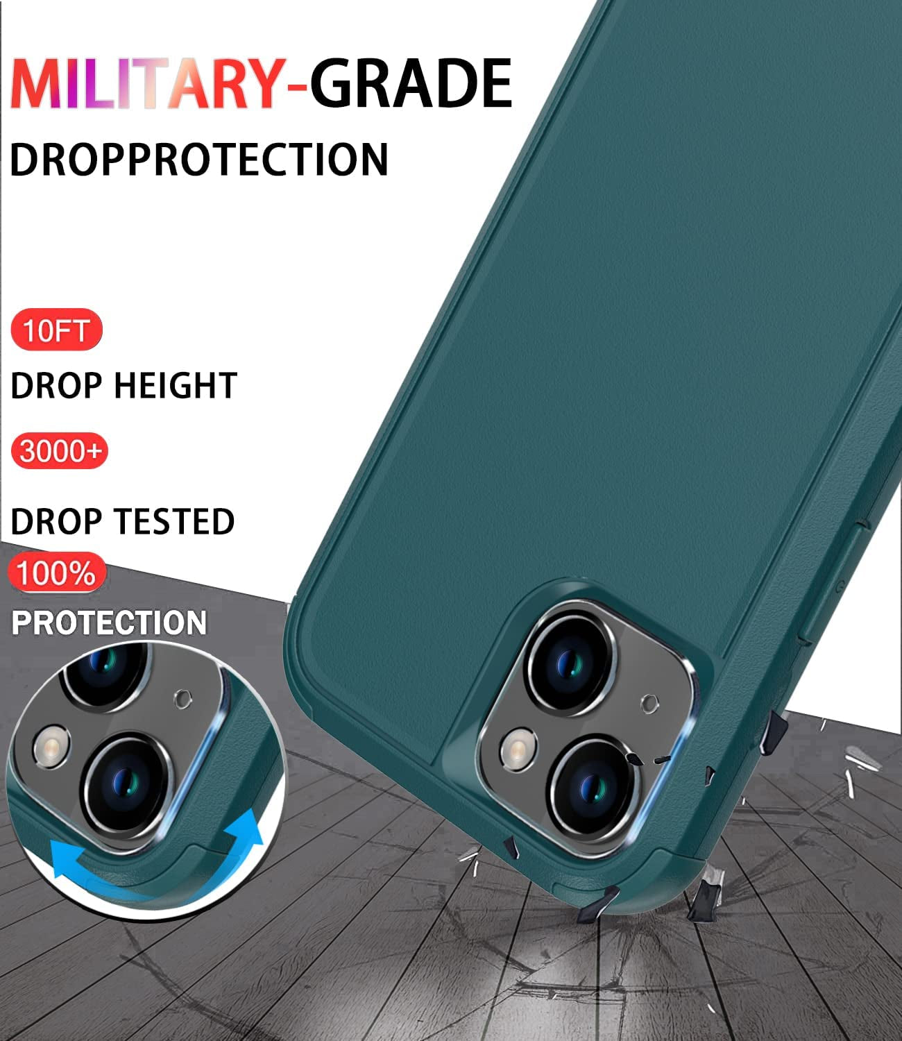 Diverbox for Iphone 14 Case [Shockproof] [Dropproof] [Tempered Glass Screen + Camera Lens Protector],Heavy Duty Protection Phone Case Cover for Apple Iphone 14 (Dark Green)  DiverBox   