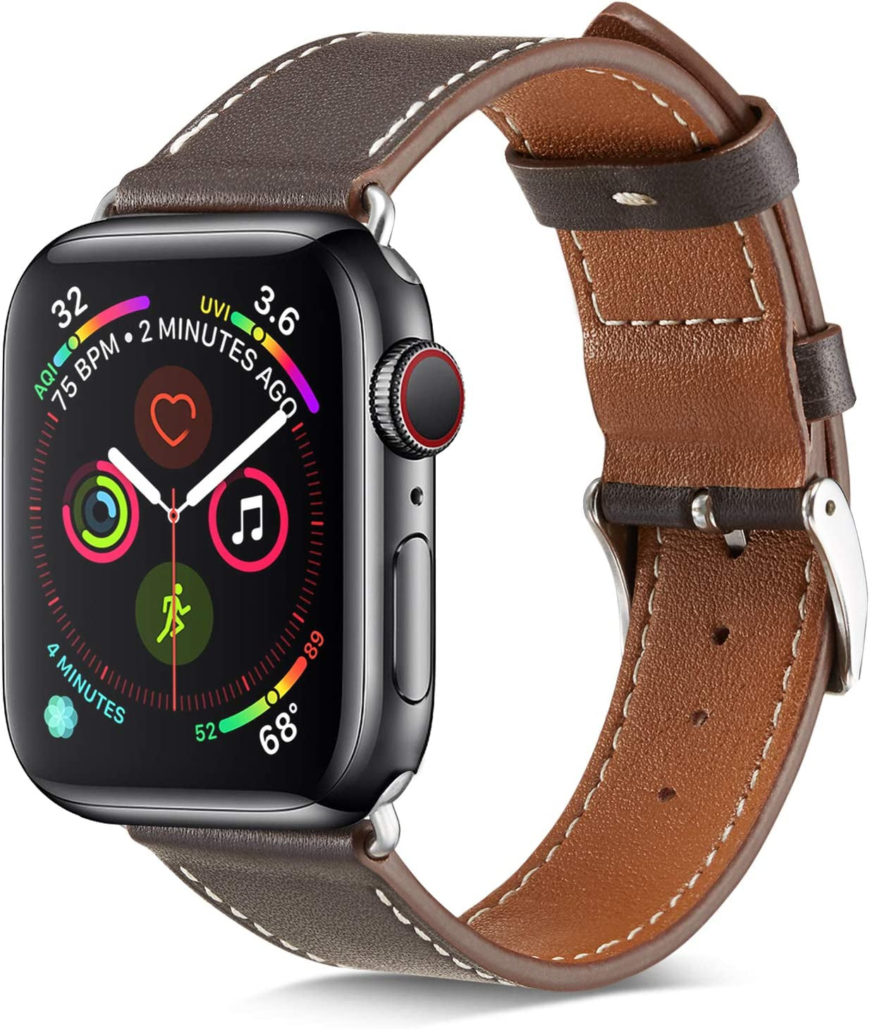 MARGE plus Compatible with Apple Watch Band Series SE 8 7 6 5 4 3 2 1 Ultra 49Mm 45Mm 41Mm 44Mm 40Mm 42Mm 38Mm, Genuine Leather Replacement Band for Iwatch, Leather Apple Watch Strap for Women & Men Brown  MARGE PLUS Ebony/Silver 38mm / 40mm / 41mm 