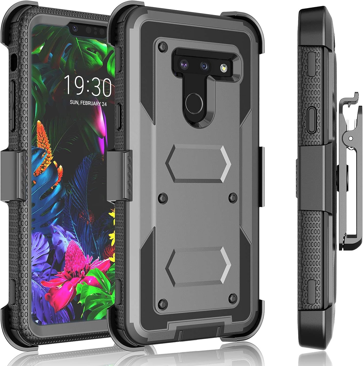 Tekcoo Holster Clip Case for LG G8 / LG G8 Thinq, [Tshell] Shock Absorbing [Built-In Screen] Secure Swivel Locking Belt Defender Full Body Kickstand Carrying Sturdy Phone Cases Cover [Gray]  Tekcoo   