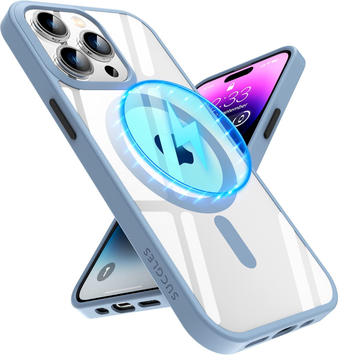 (2023 New) for Iphone 14 Case with Magsafe, [Strong Magnet] [Non-Yellowing] [10FT Military Grade Protection] Magnetic Clear Slim Mag Safe Bumper Thin Cover for (Apple Iphone14, Clear-Black)  Gotrays Gavin LLC Clear-sierra blue iPhone 14 Pro Max Case 