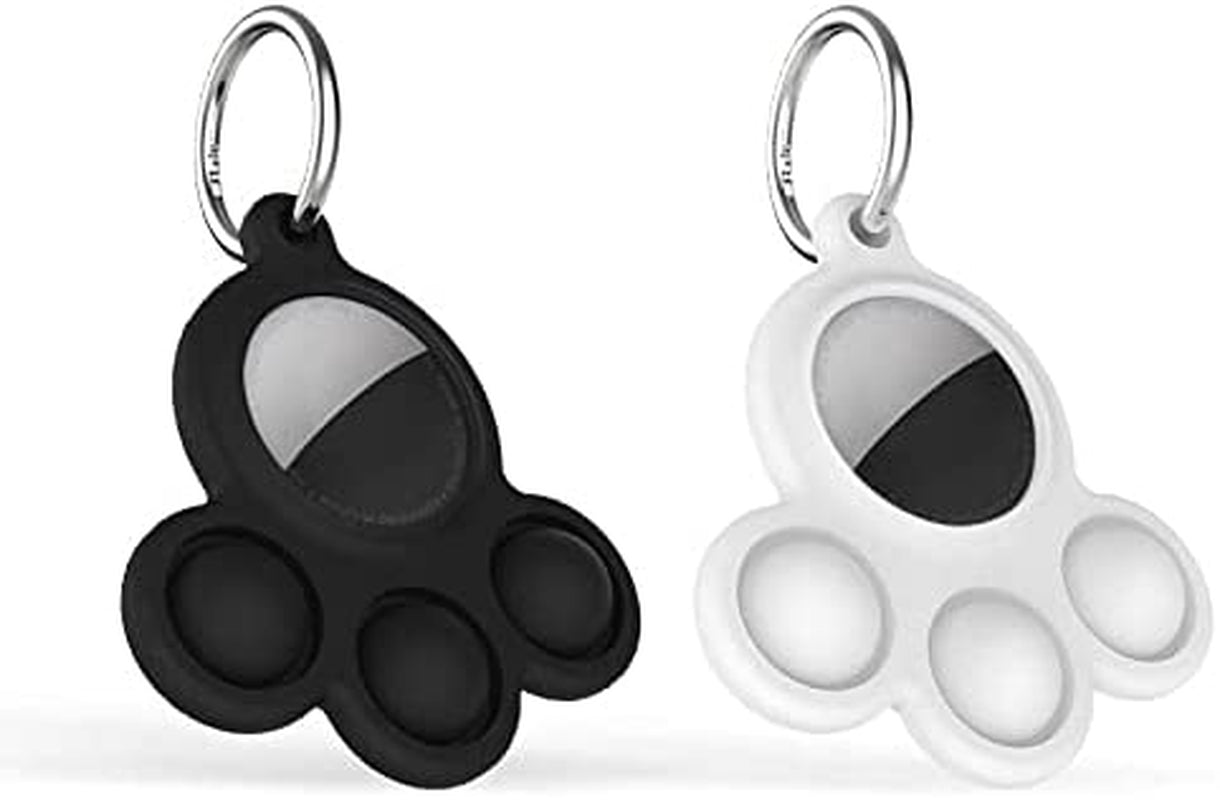 2 Pack Airtag Holder Compatible for Apple Air Tag Case Silicone Pet Dog Cat Collar and Kids Pop Bubble Fidget Sensory Toys Anti-Scratch (Black and White)  D&E Imports Inc.   