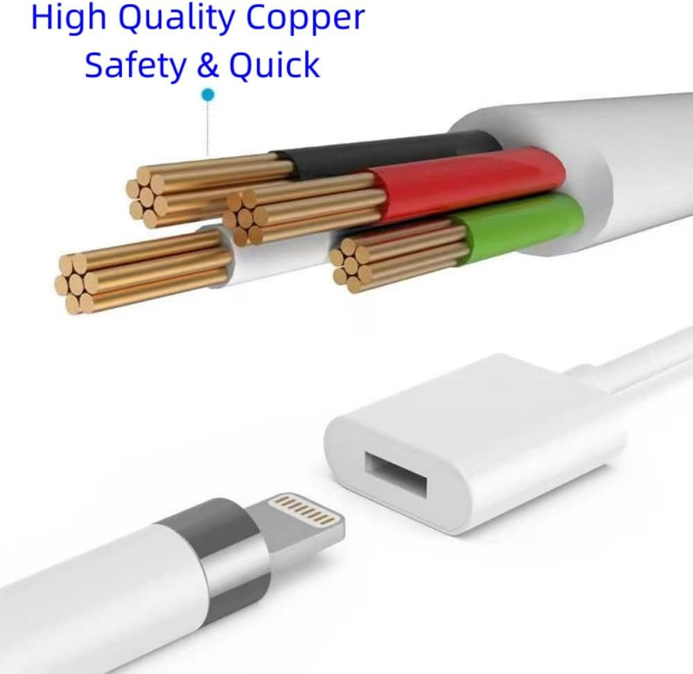 Compatible with Apple Pencil Charger,I Pencil Charging Adapter Compatible with Apple Pencil 1St Generation,1Ft Ipencil Accessories for Apple 1 Pen Gen USB a to Ligntning Female Connector (Apple White)  ONGAHON   