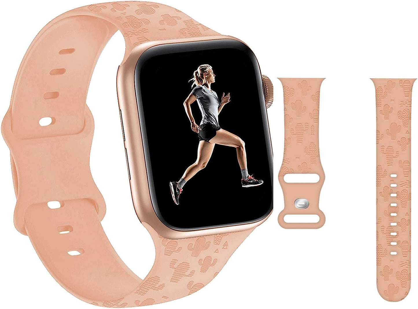 Engraved Pineapple Watch Bands Compatible with Apple Watch 42Mm 44Mm 45Mm, Men Girls Women Laser Printed Soft Silicone Sports Wristband Strap Replacement for Iwatch SE & Series 7/6/5/4/3/2/1 (Green)  Hi-Yoohere Apricot Pink Cactus 38mm/40mm/41mm 