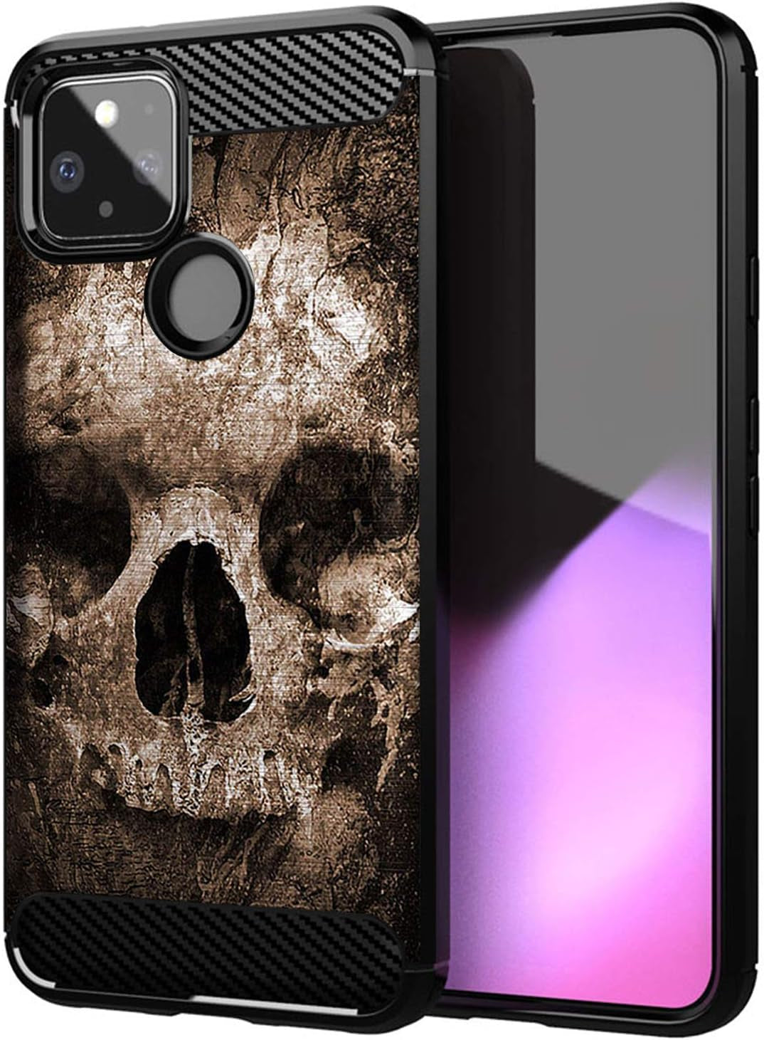 Casesondeck Slim Case Compatible with [Google Pixel 4A 5G (2020)] Thin Scratch Preventing TPU, Matte Finish Carbon Fiber Texture Edges (Mexican Skull)  CasesonDeck Shadow Skull  
