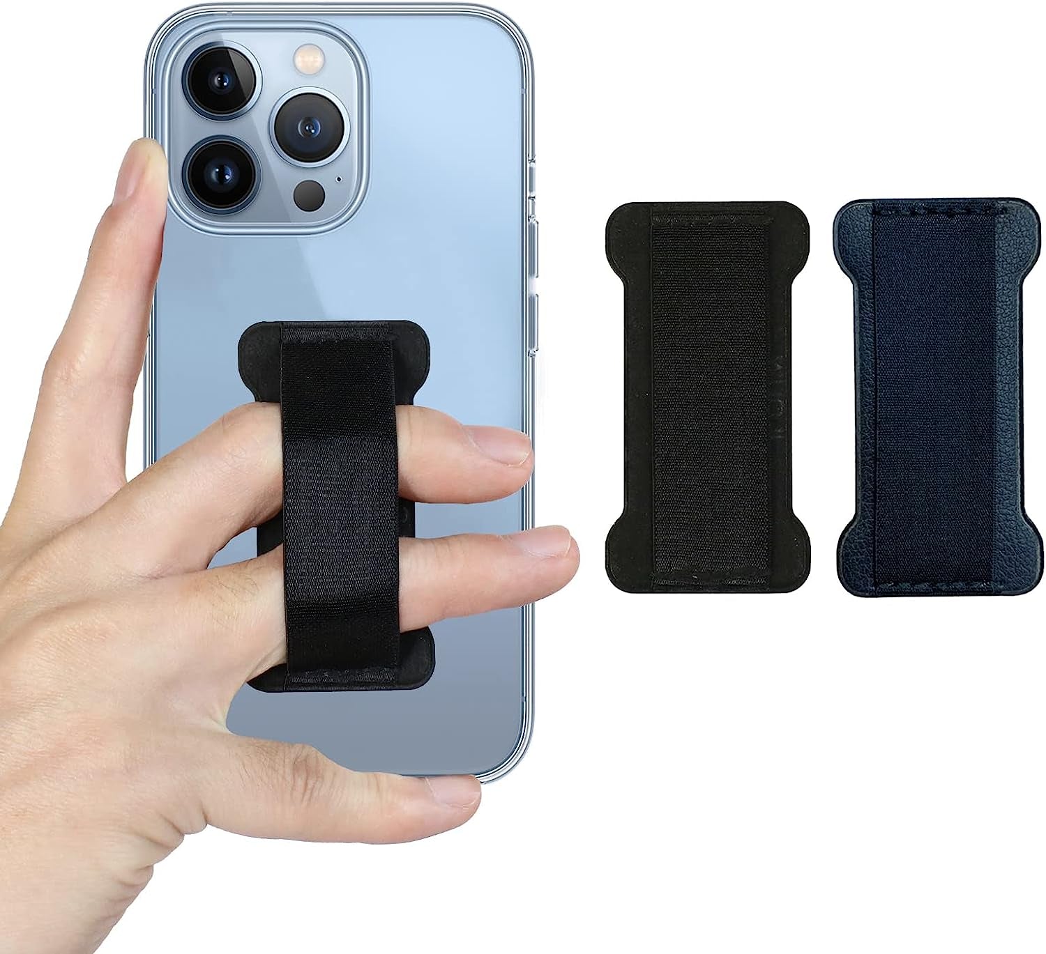 WUOJI - Finger Strap Phone Holder - Ultra Thin Anti-Slip Universal Cell Phone Grips Band Holder for Back of Phone - 2Pack(Black)  WUOJI Black+Blue  