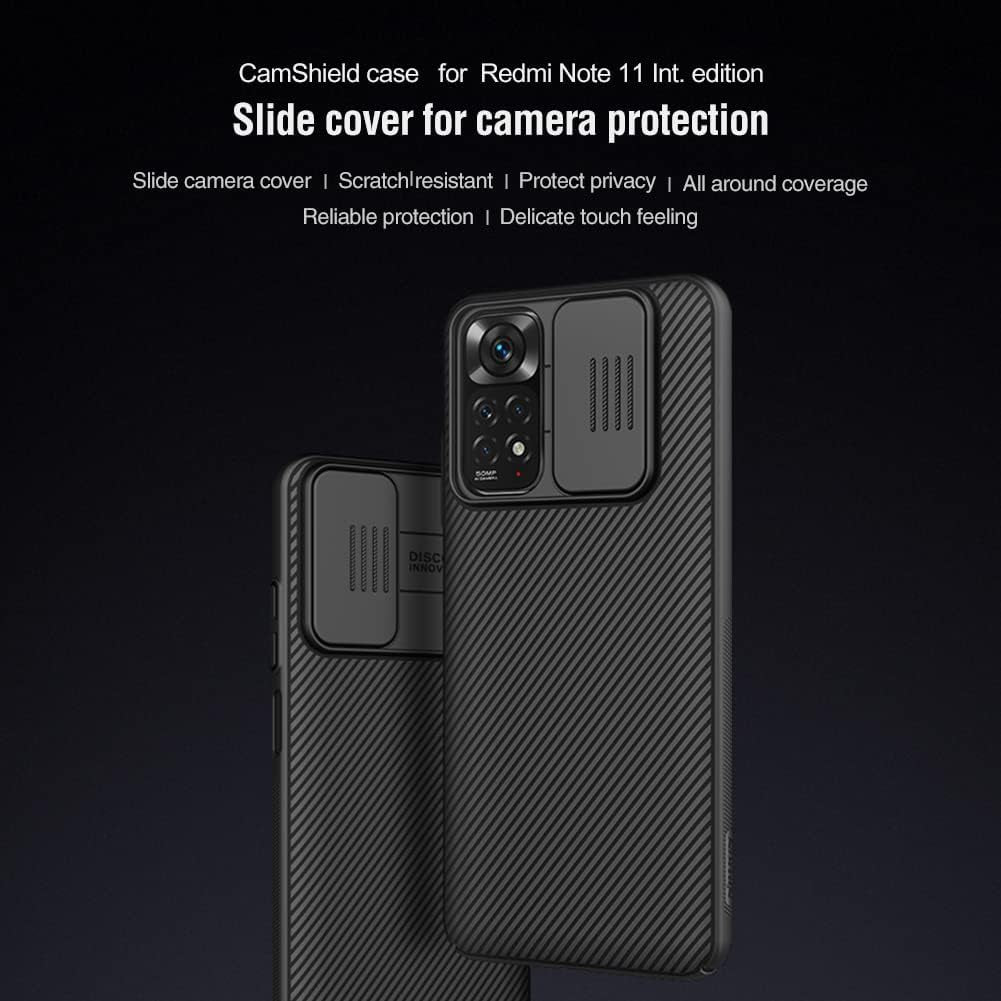 Xiaomi Redmi Note 11 (4G) Case with Camera Cover,Slim Fit Thin Polycarbonate Protective Shockproof Cover with Slide Camera Cover, Upgraded Case for Xiaomi Redmi Note 11 (4G) (Black)  Wefor   