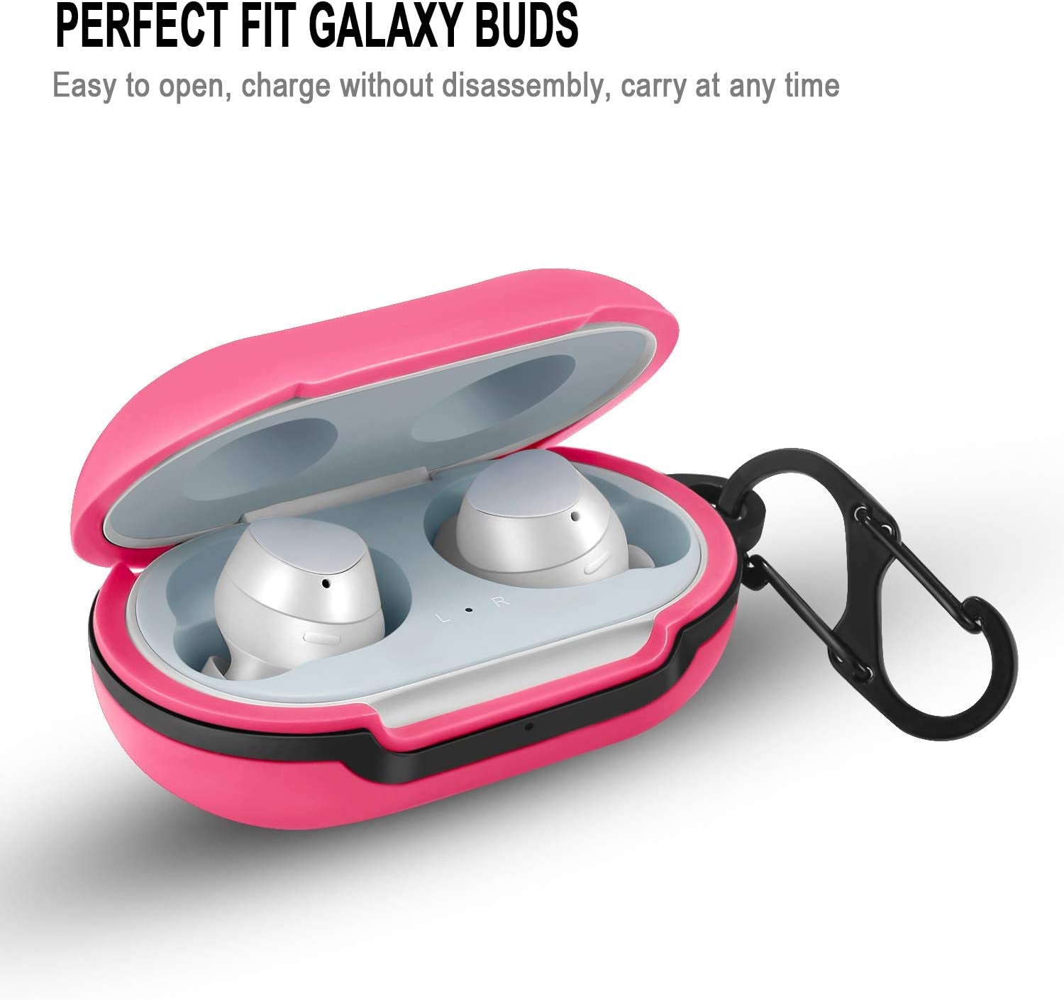 Lizhi Case for Samsung Galaxy Buds + plus (2020) / Galaxy Buds (2019), Galaxy Earbuds Silicone Skin Cover Shock-Absorbing Protective Case with Keychain, Hot Pink  LiZHi   
