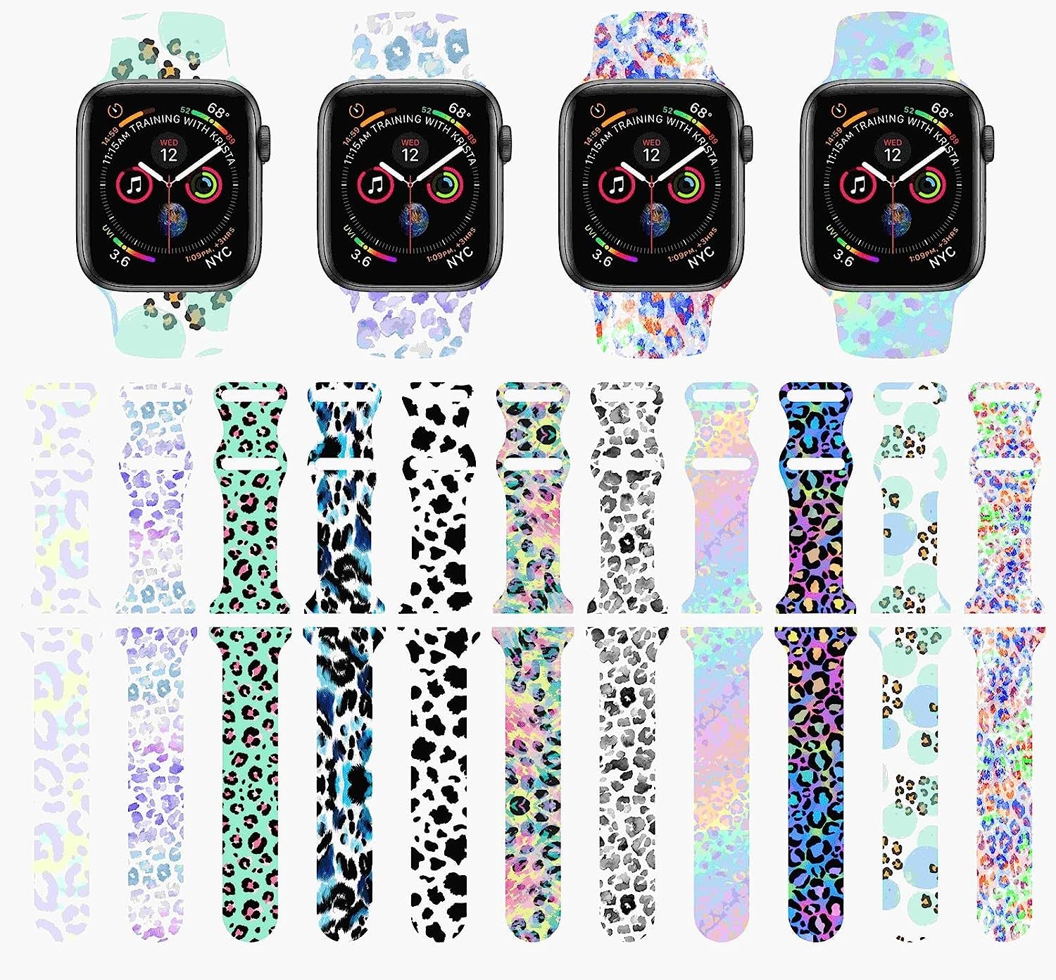 Hi-Yoohere Stylish Wild Leopard Printing Bands Compatible with Apple Watch 42Mm 44Mm 45Mm M/L, Bright Soft Silicone Wristband Strap for Iwatch SE & Series 7/6/5/4/3/2/1 for Girls Women (Color A12)  HYHMXB   