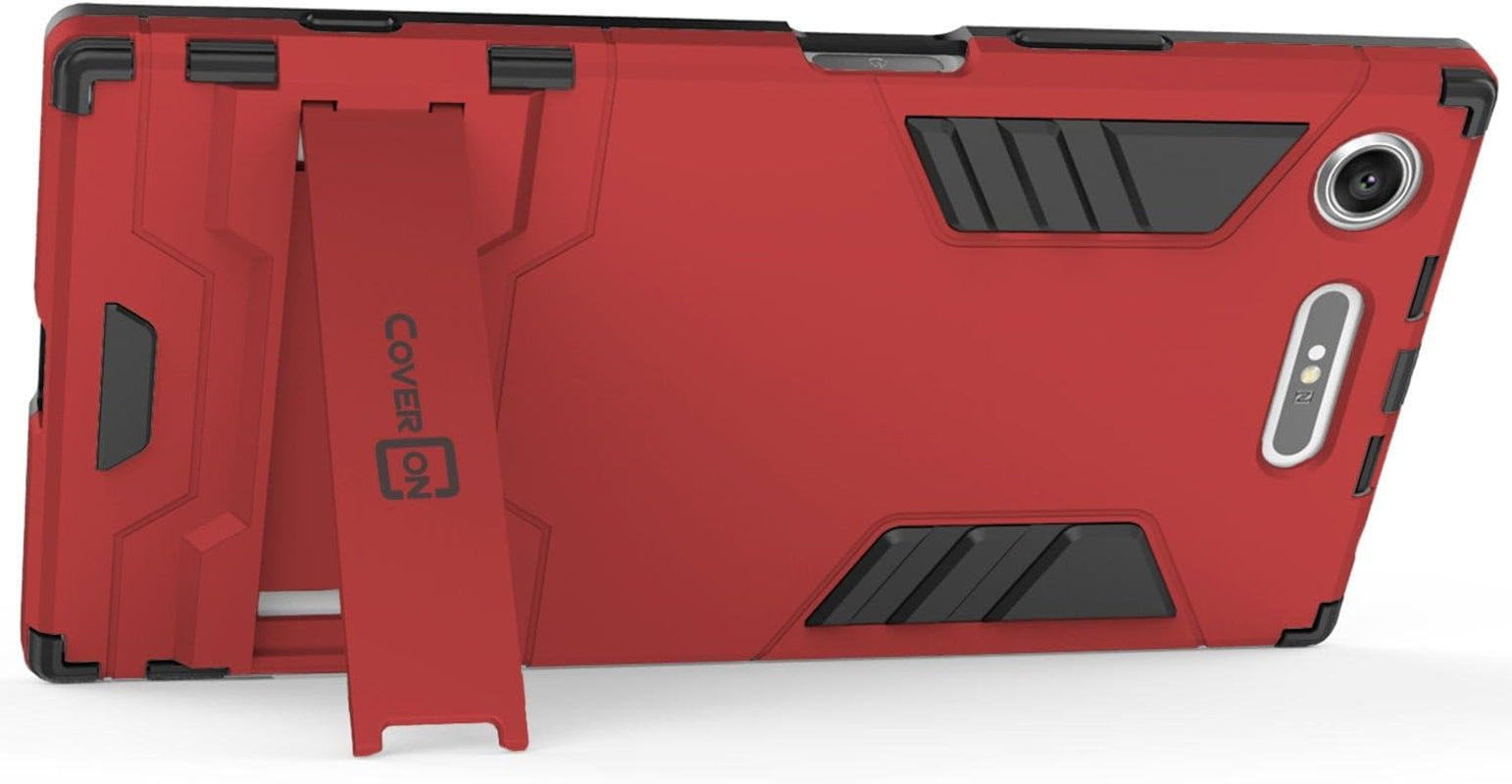 Sony Xperia XZ1 Case, Coveron Shadow Armor Series Modern Style Slim Hard Hybrid Phone Cover with Kickstand Case for Sony Xperia XZ1 - Red  CoverON   