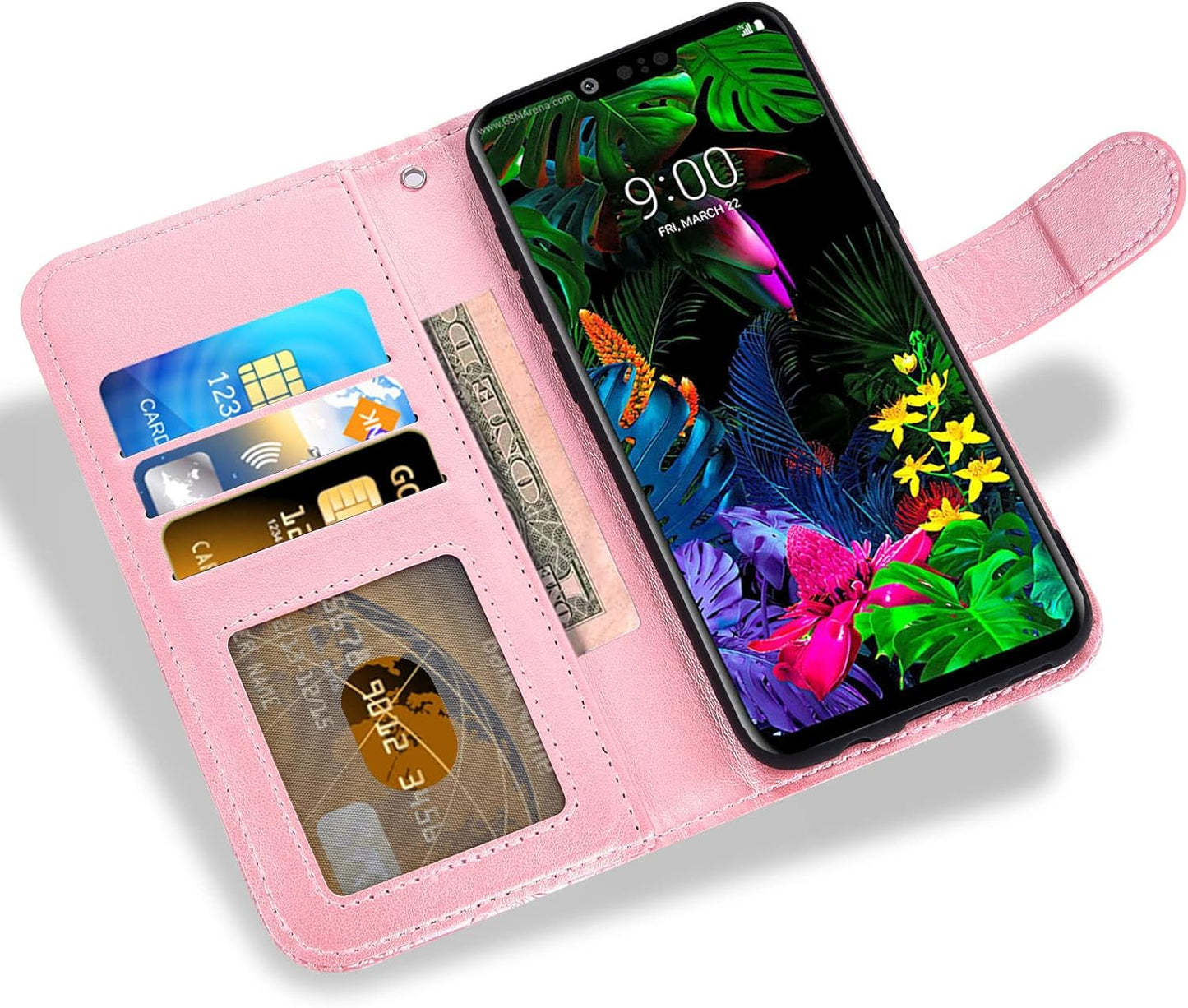 Asuwish Phone Case for LG G8 Thinq with Tempered Glass Screen Protector and Lace Wallet Cover Flip Card Holder Stand Kickstand Cell Accessories LGG8 Thin Q G 8 LG8 G8Thinq Lgg8Thinq 8G Women Rose Gold  Asuwish   