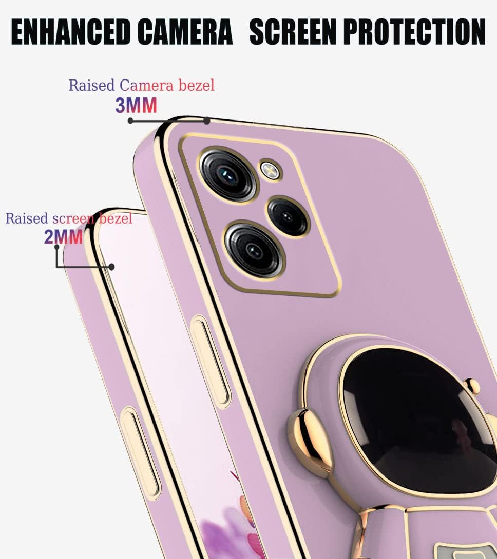 Compatible with Poco X5 Pro Case with Plating Creative Astronaut Cartoon Holder Pink, Xiaomi Poco X5 Pro Phone Case Silicone Shockproof Stand Soft TPU Protective Slim Cover (Purple)  Wousunly   