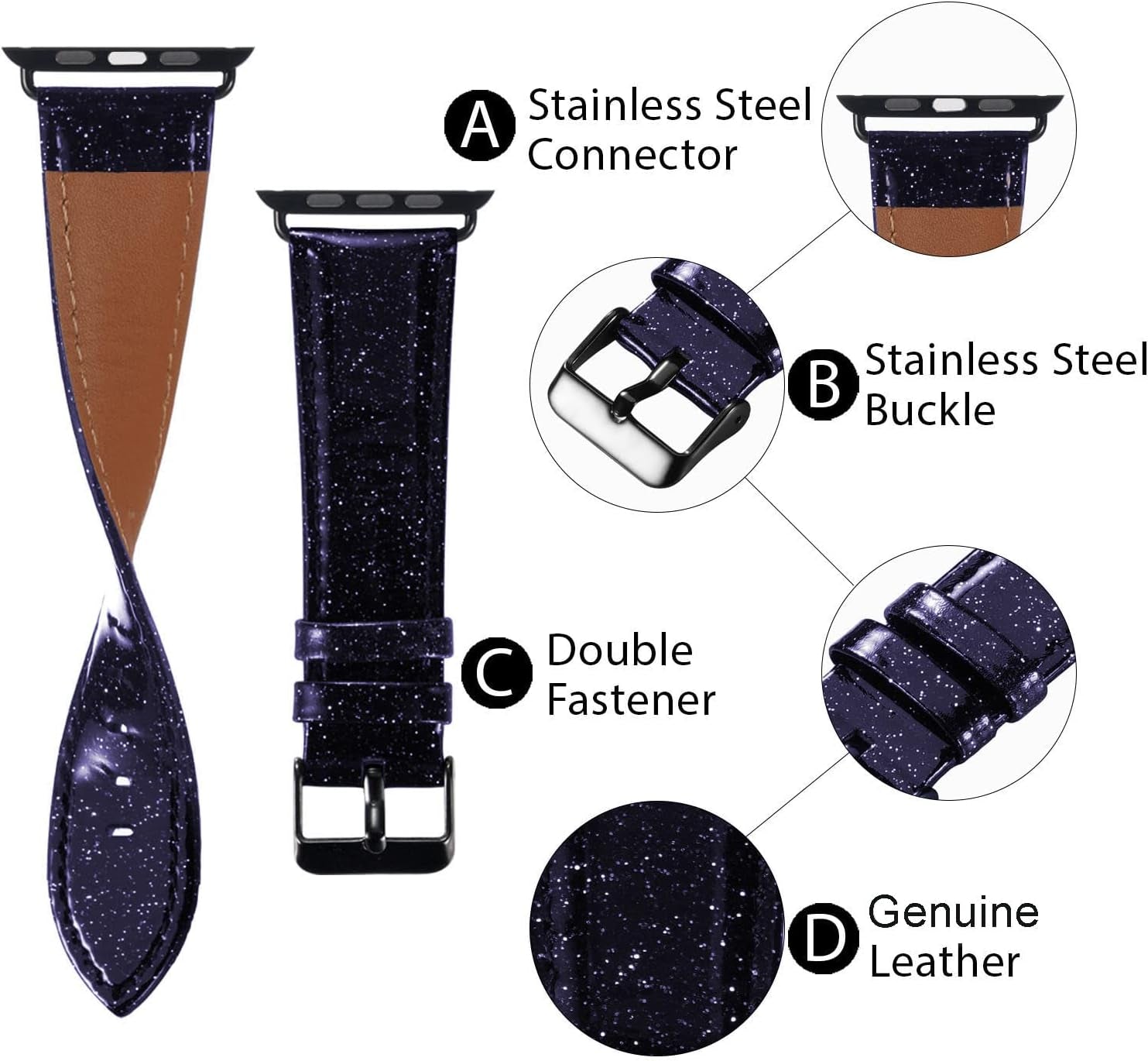 Aladrs Bling Leather Strap Compatible for Apple Watch Band 38Mm 40Mm 41Mm, Sparkly Glitter Wristband for Iwatch Series 8 7 (41Mm) Series 6 5 4 SE (40Mm) Series 3 2 1 (38Mm), Dark Purple  ALADRS   