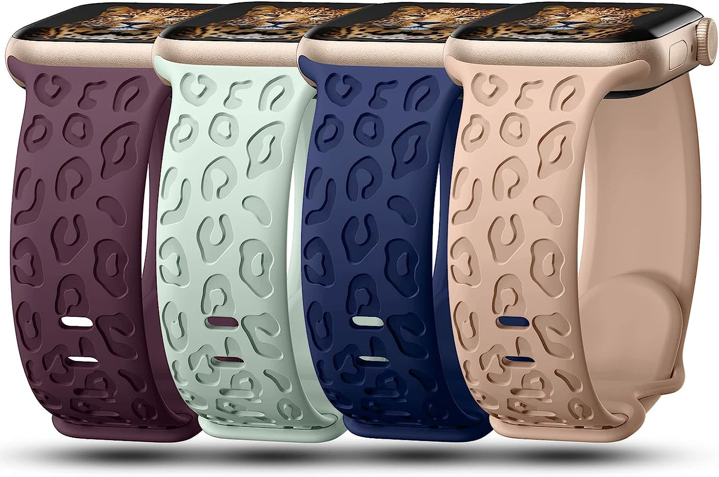 Creategreat Engraved Bands Compatible with Apple Watch Band 45Mm 44Mm 42Mm 41Mm 40Mm 38Mm, Leopard Flower Boho Pattern Soft Silicone Strap Compatible with Iwatch Series 8 7 6 5 4 3 2 1 SE, Women Men  CreateGreat Elderberry,Succulent,Navy,Walnut 45MM/44MM/42MM 